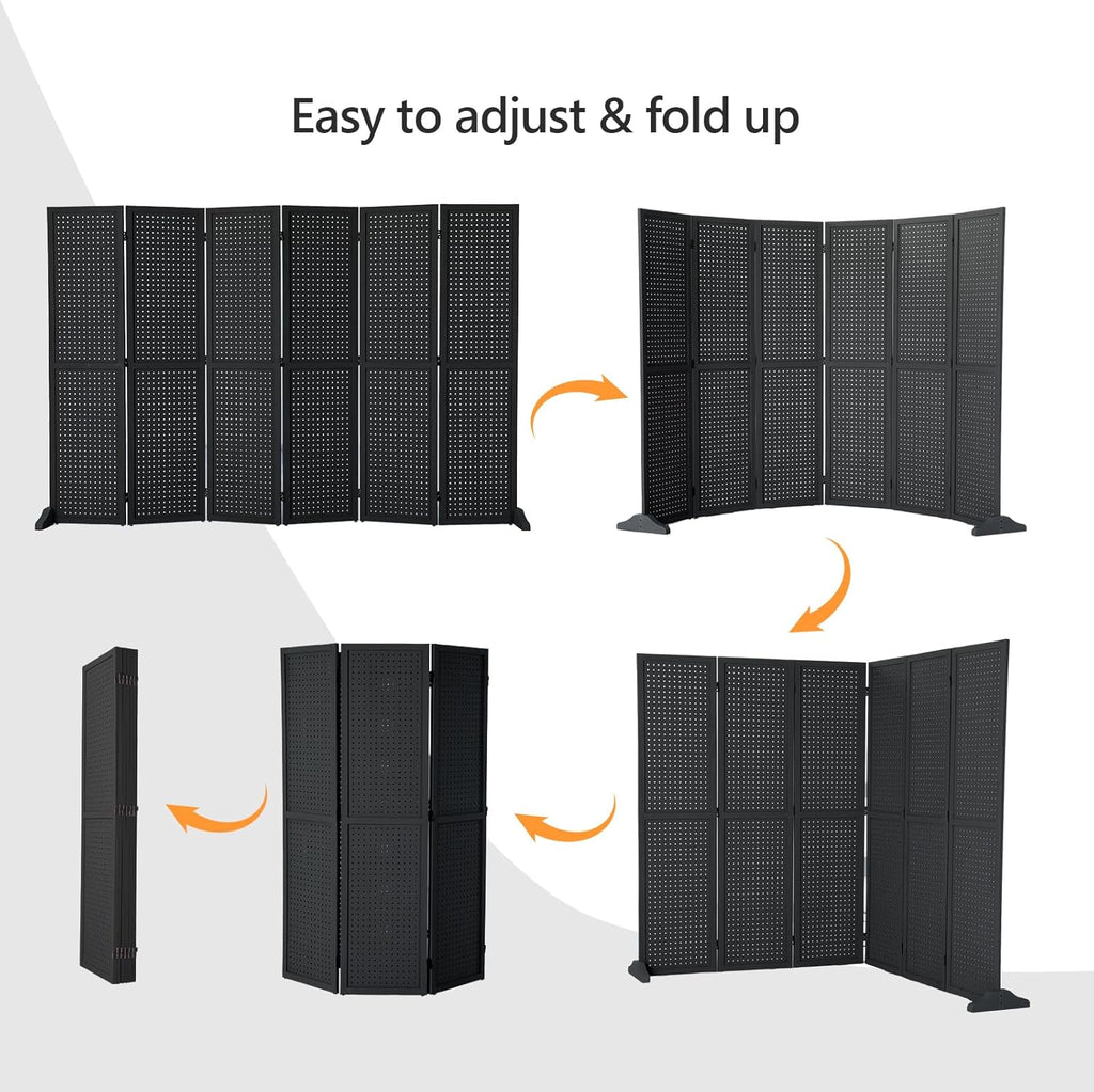 Bonnlo 4/6 Panel Pegboard Freestanding, 5 FT Portable Display Board Organizer for Craft Show Jewelry, Wooden Folding Privacy Screen Room Divider (Black, 6 Panel with Base)