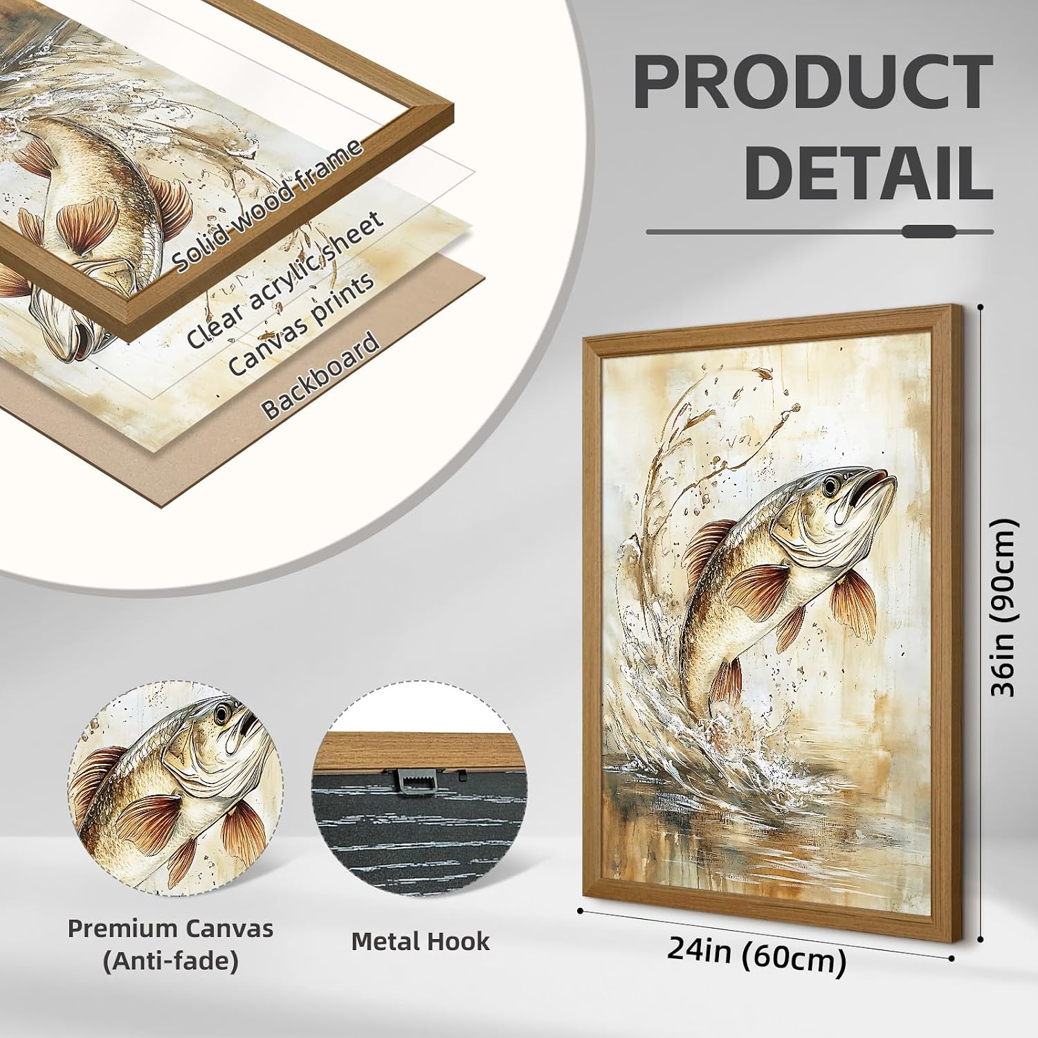Vintage Animal Wall Art Baby Boy Room Canvas Wall Decor Farmhouse Animal Posters Kids Nursery Hunting Art Prints Rustic Deer Fish Pictures Mallard Duck Painting for Bedroom 24x36x3 Inch Framed