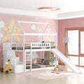 KLMM Twin Over Twin Bunk Bed for Kids Toddlers, House Bunk Bed Farm with Storage Steps and Slide Ladder Roof Guardrail for Girls/Boys, No Spring Box Required (White-Wood)