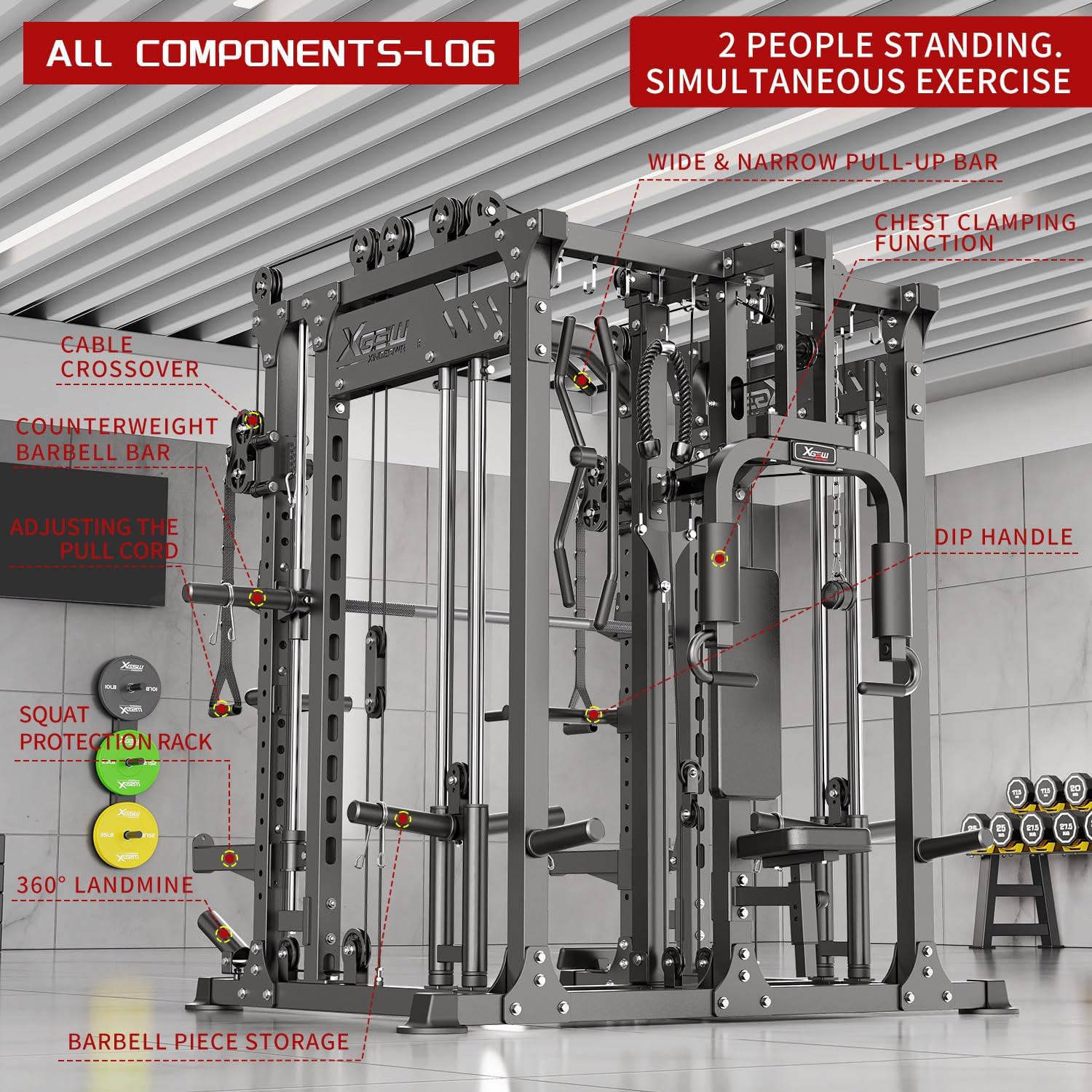 Multi-Purpose Squat Rack,Smith Machine Weight Rack Set with Cable Crossover System, Home Gym Power Racks, Power Racks and Packages