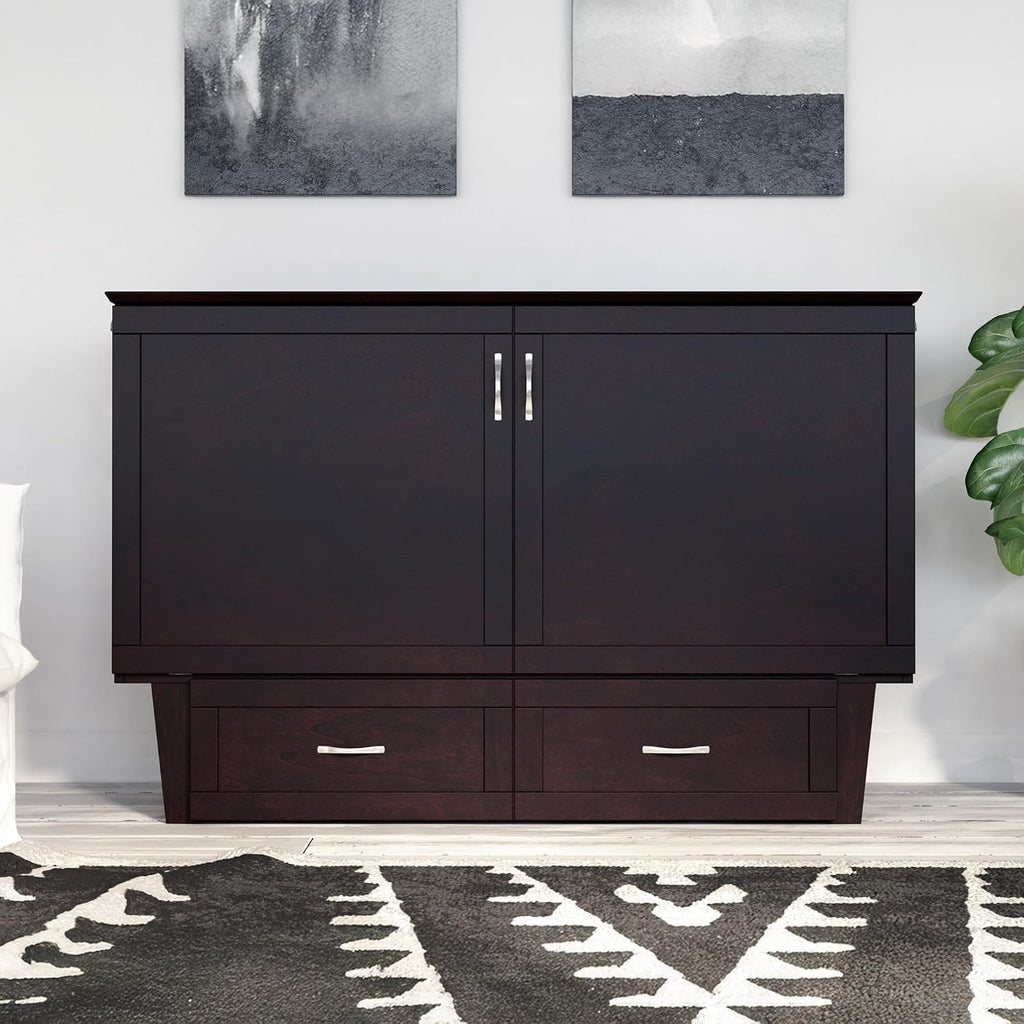 AFI, Monroe Queen Murphy Bed Chest with 6' Mattress, Storage Drawer & Built-in USB Charger, Espresso