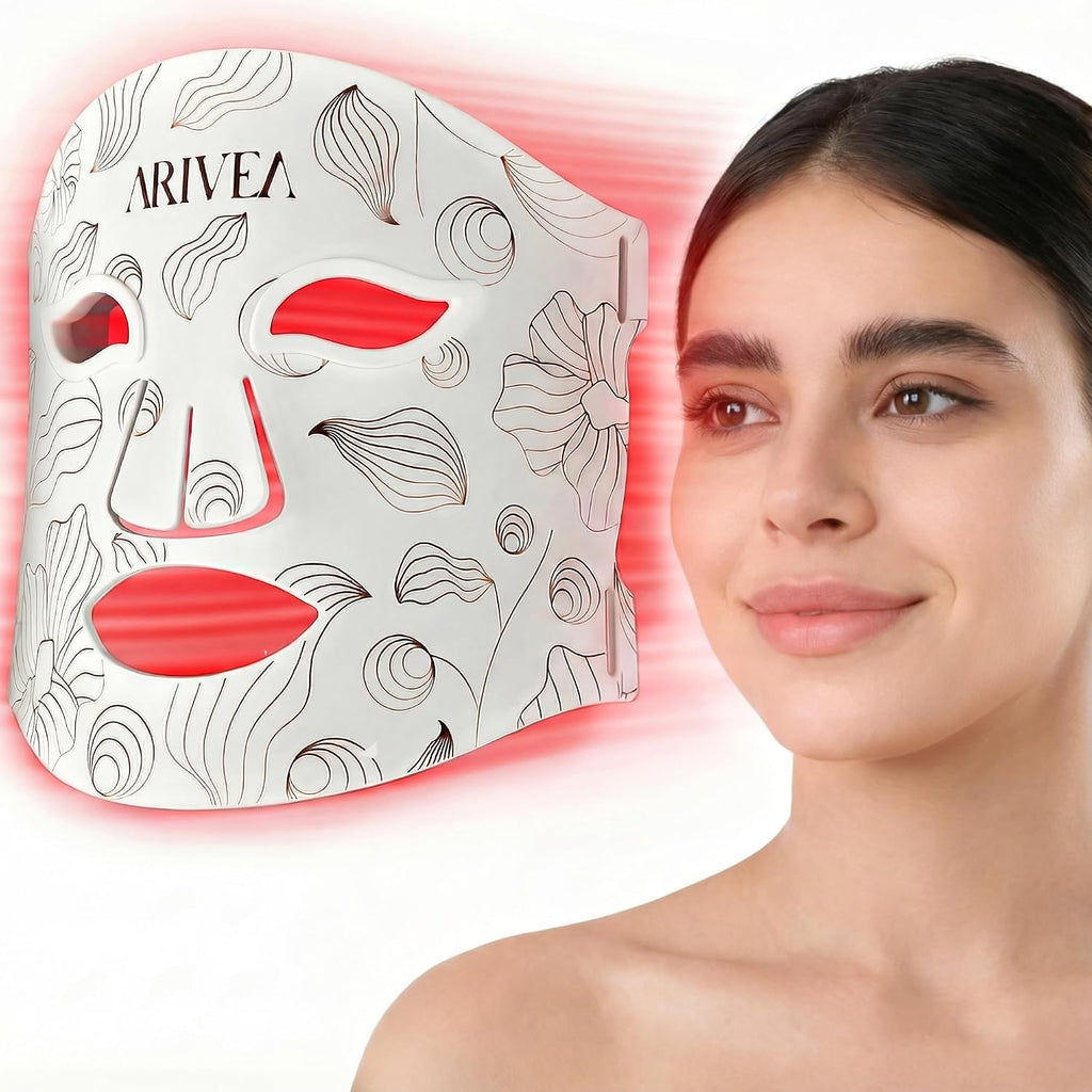 ARIVEA Red Light Therapy Mask for Face – Infrared Wireless LED Face Mask with 3 Modes, Portable Cordless Anti-Aging Light Therapy for Wrinkle Reduction, Acne Care & At-Home Skin (White)