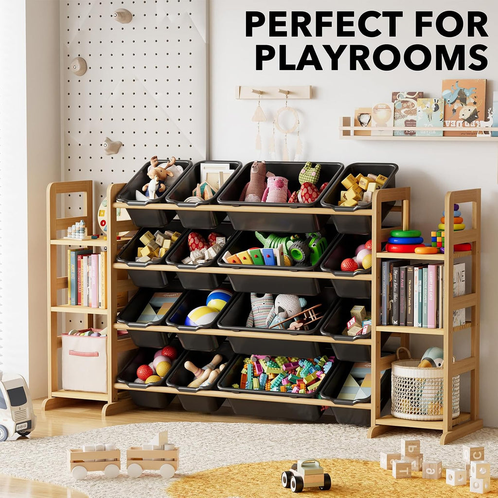 SpaceAid Toy Storage Organizer with 6 Shelves and 16 Bins, Toy Organizers Storage Bookshelf, Kids Bin Shelf Toys Box Bookcase for Bedroom Playroom Organization Room Decor, True Black