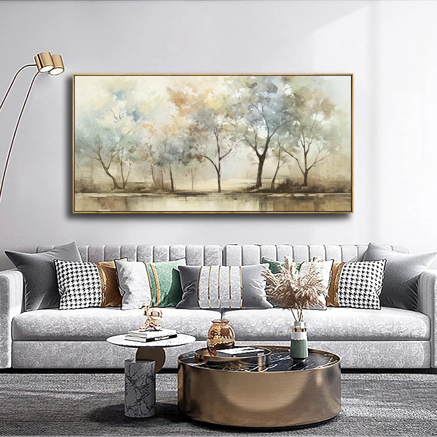 VHMING Abstract Wall Art Artwork Retro Trees Pictures Decor Canvas Painting Framed Ready to Hang Living Room Bedroom and Office Wall Decor 24x48 Inch