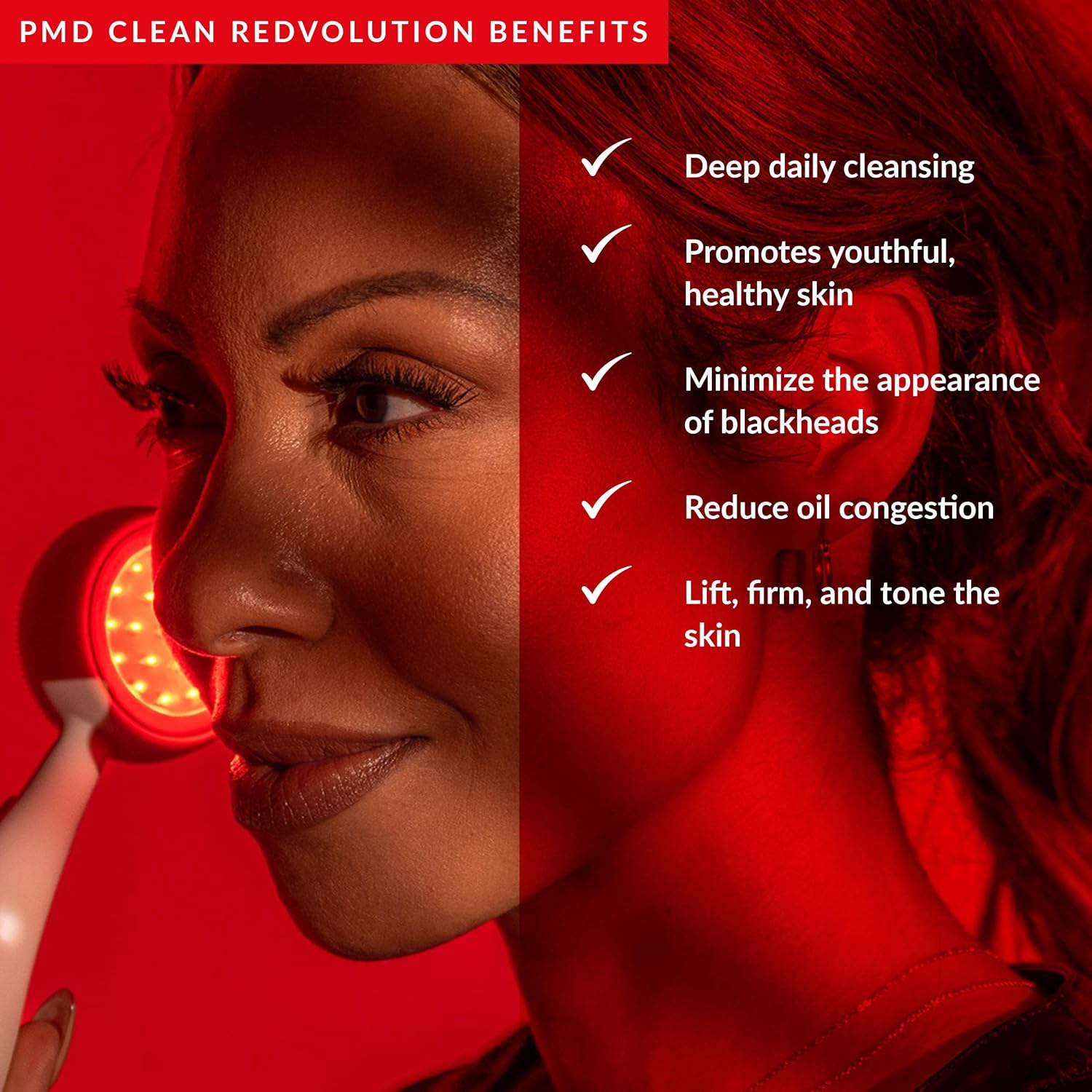 Clean, Acne, and Redvolution - Electric Facial Cleansing Brush, Smart Facial Device with Silicone Brush & Anti-Aging Massager, Red and Blue LED Light