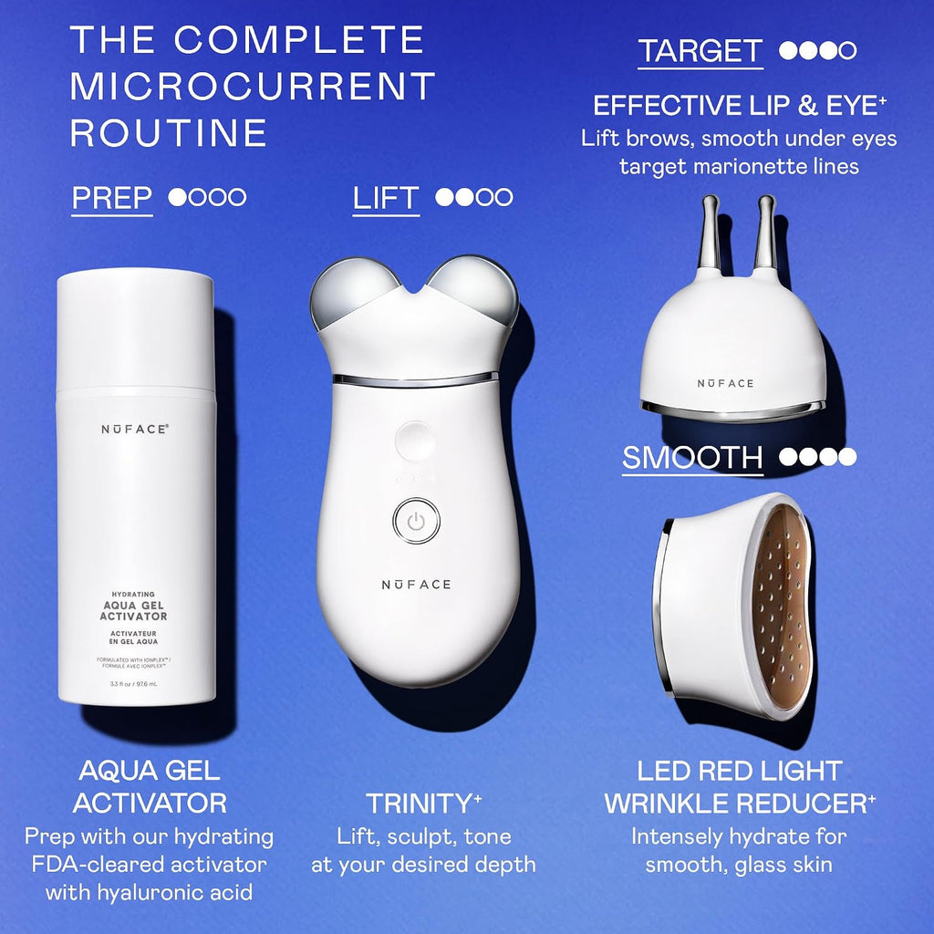 NUFACE Trinity+ Facial Massager + Lip & Eye Attachment - FDA-Cleared Face Sculpting Tool, Targeted Lift, Reduces & Smooths - Microcurrent Facial Device