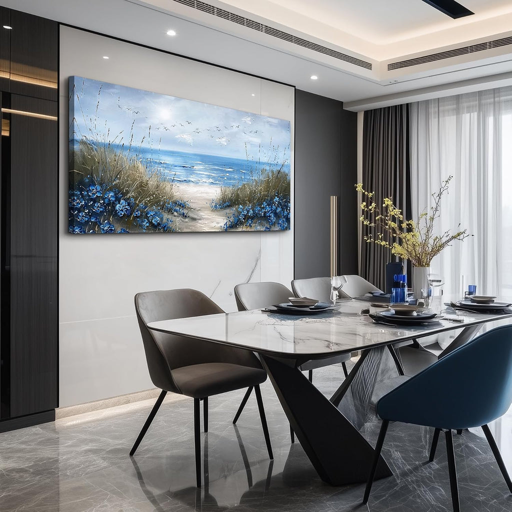 KELIYUAN Large Wall Decor For Living Room Canvas Wall Art For Office Bedroom Aesthetic Blue Ocean Sea Wave Wall Painting Artwork Pictures Modern Beach Posters Ready To Hang Home Decoration 30'x60'