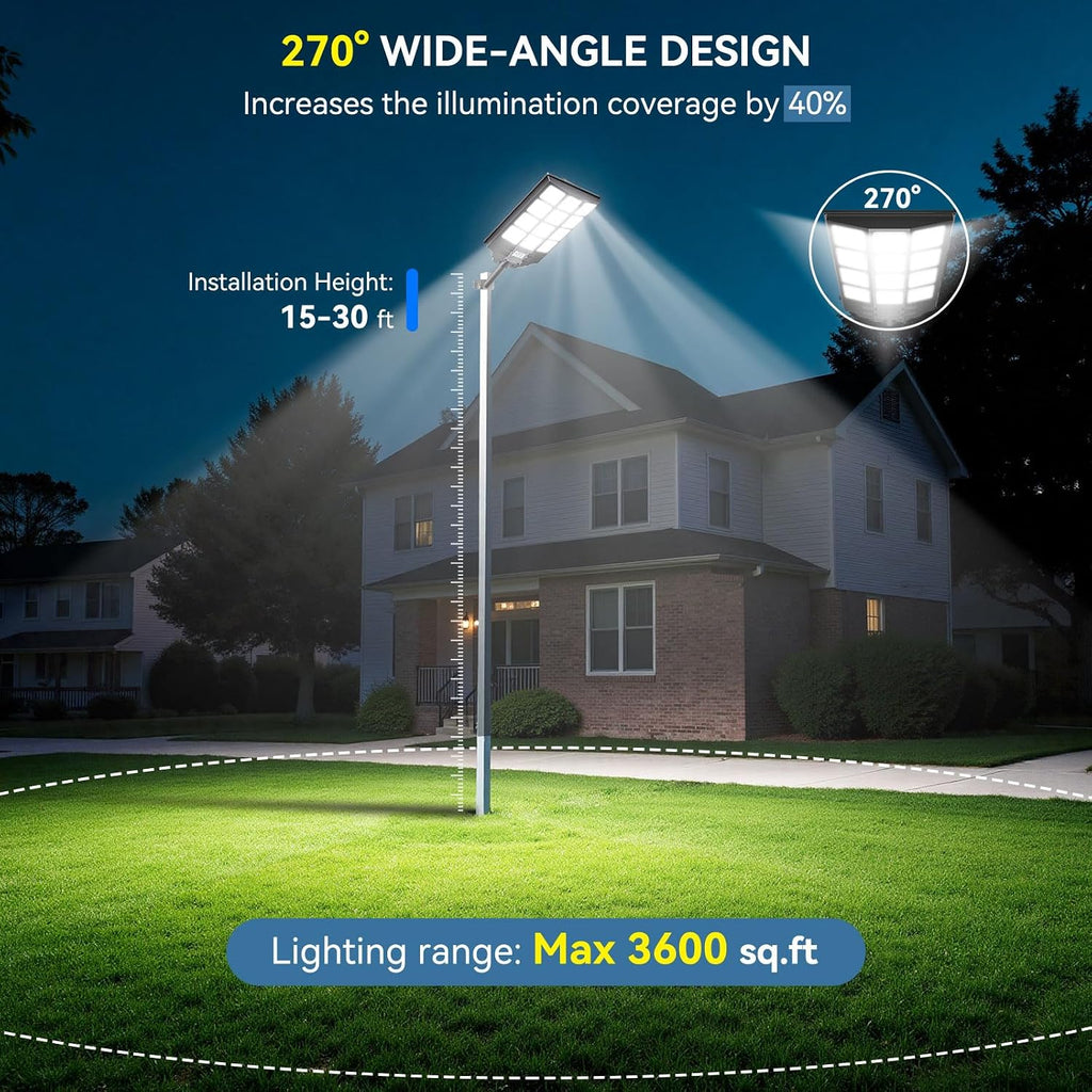 VOOJOY 8000W Solar Street Lights Outdoor Waterproof, Dusk to Dawn Solar Lights Outdoor with Motion Sensor and Remote Control for Yard, Parking Lot, Garage, Street, 2 Pack