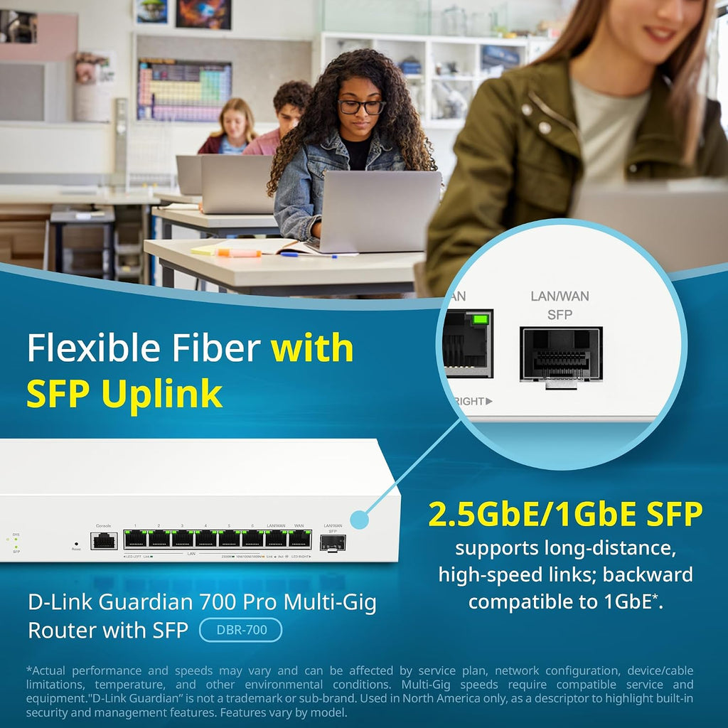D-Link Guardian 700 Pro Multi-Gig Business Router with SFP (DBR-700), Premium Router with Multi-WAN Failover, SPI Firewall, 8X 2.5GbE LAN with SFP, VPN