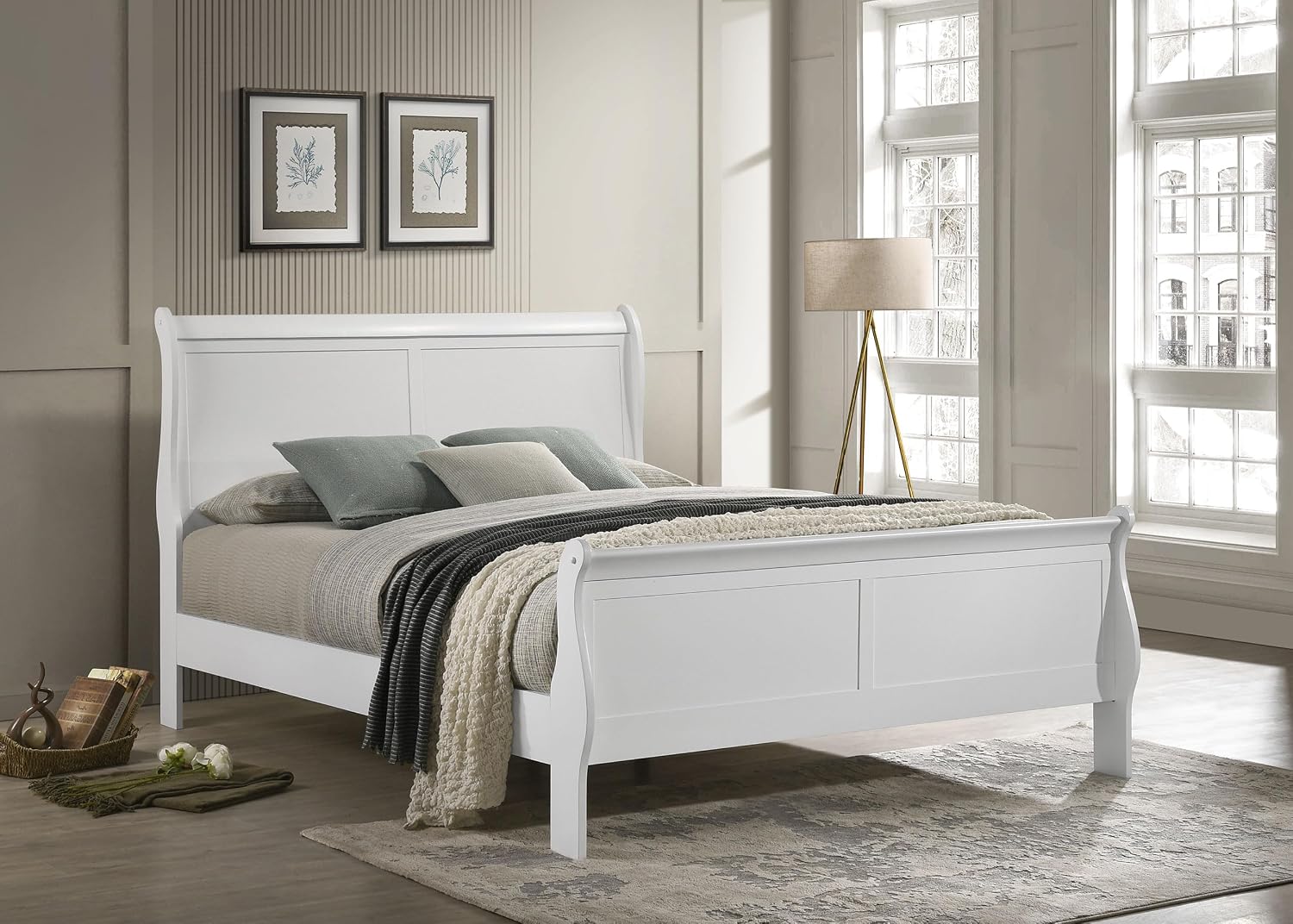 Coaster Home Furnishings Louis Philippe Traditional Wood Queen Size Sleigh Bed Frame 47-inch Headboard White 202441Q | Traditional Wood