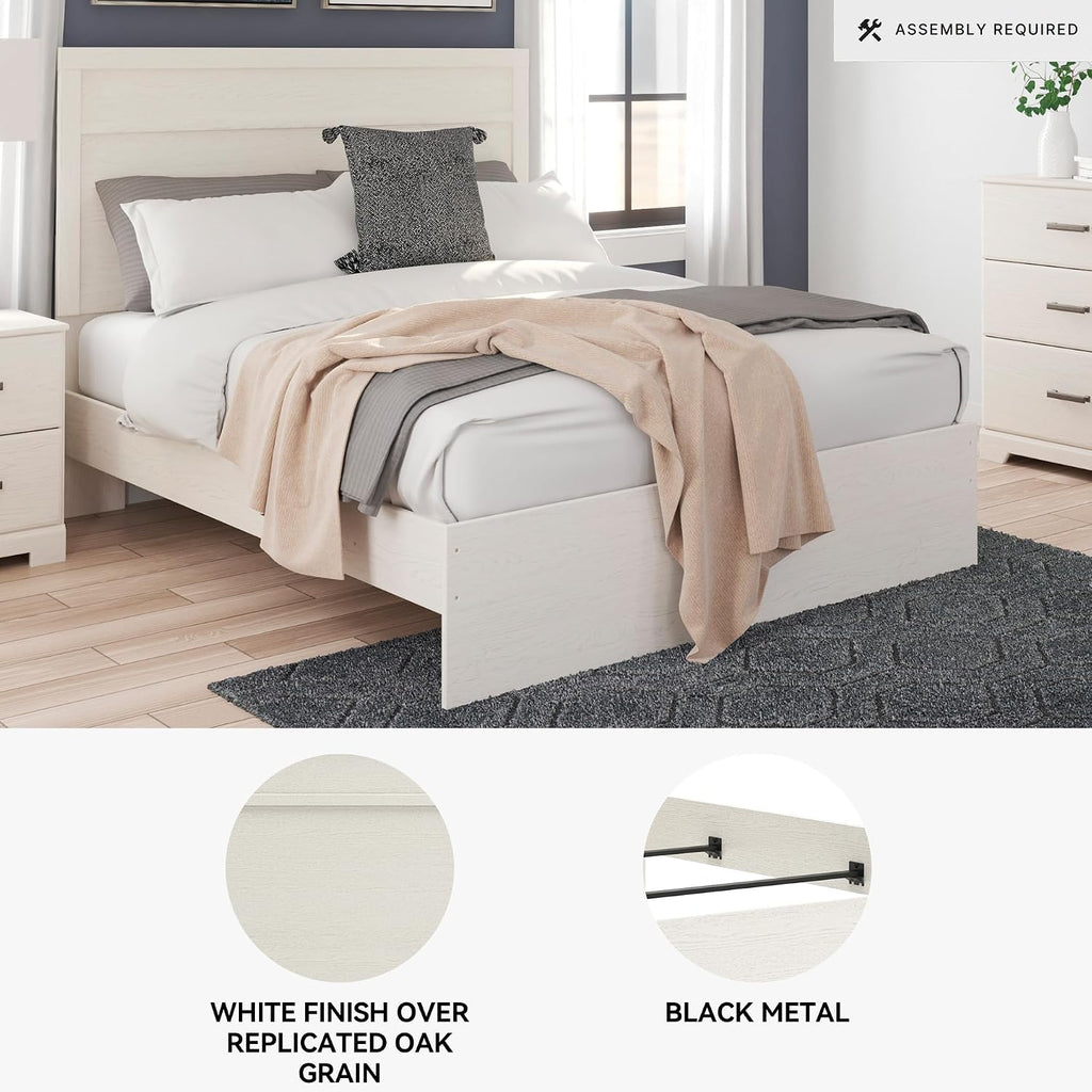 Signature Design by Ashley Stelsie Vintage Queen Panel Bed with Metal Slats, Foundation or Box Spring Needed, White