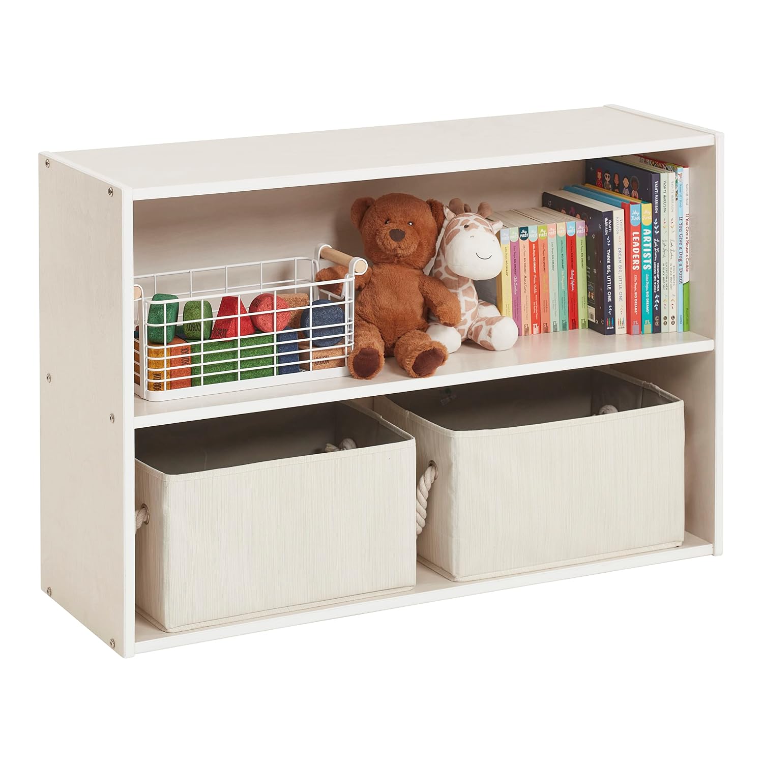 ECR4Kids Streamline 2-Shelf Single-Sided Storage Cabinet, 24in, Classroom Furniture, White Wash