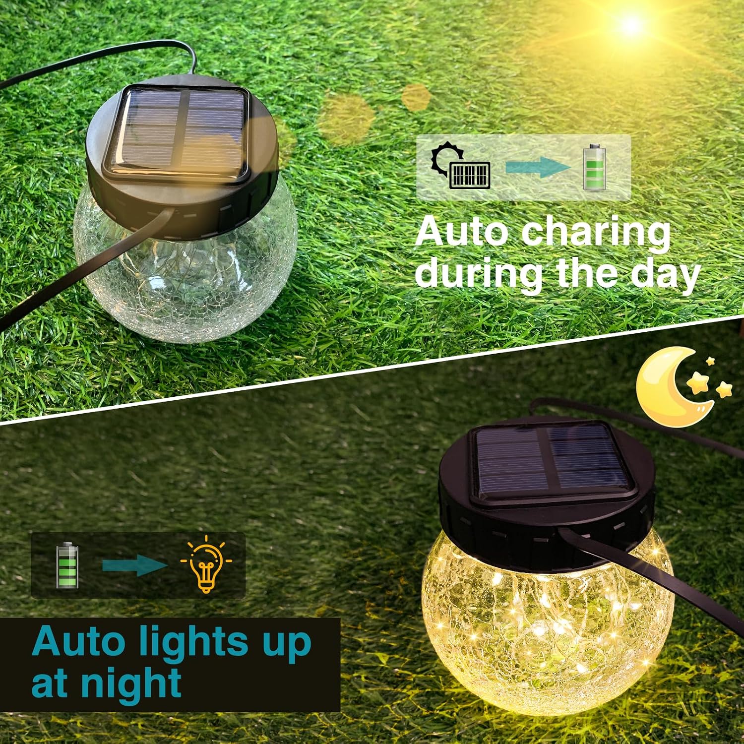 Kolpop Solar Lanterns Outdoor Waterproof 18 Pack, Hanging Solar Lights with 30 LED, Cracked Glass Hanging Globes for Garden Patio Fence Yard Christmas Tree Decoration, Warm White