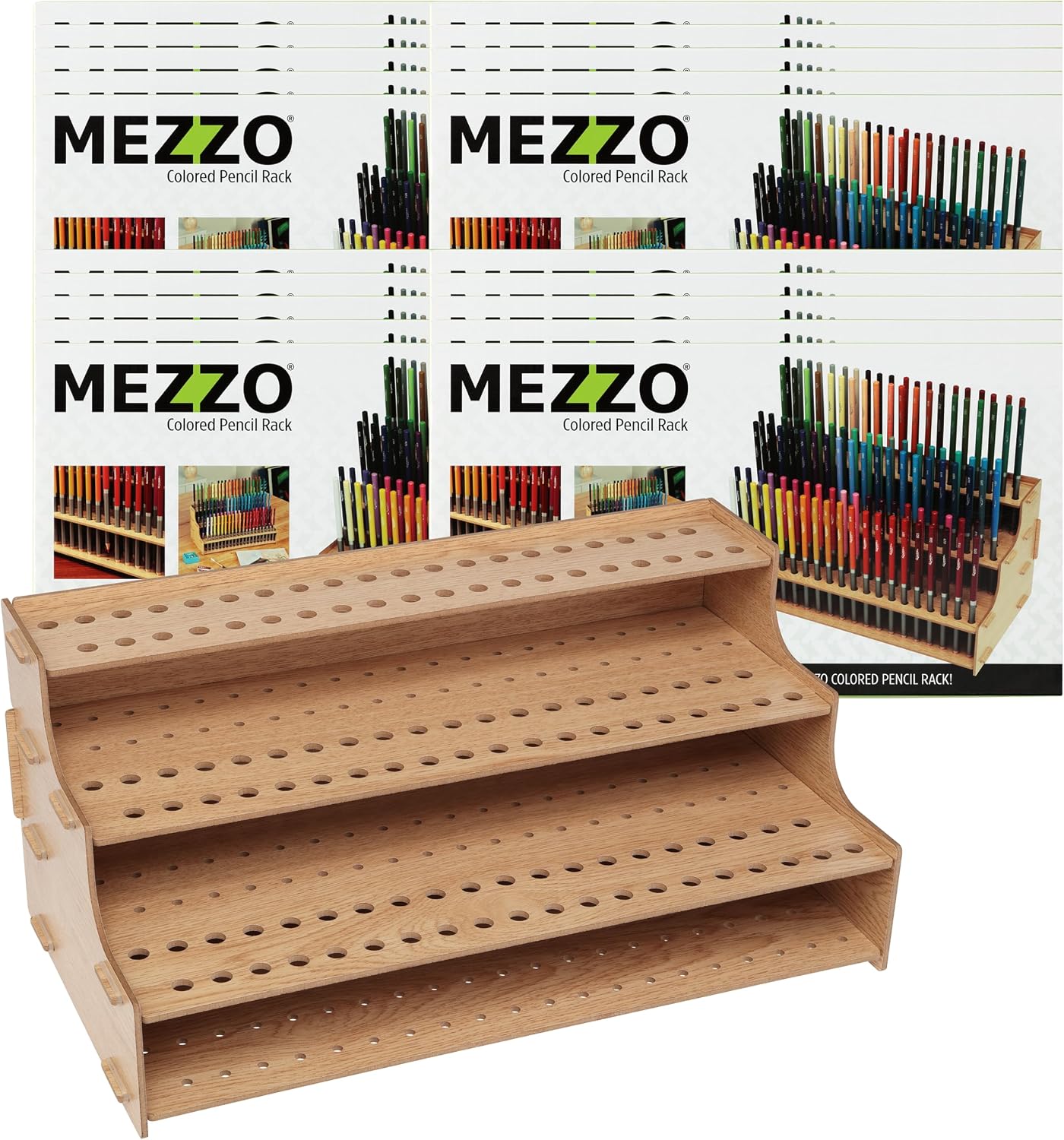 Mezzo Artist Studio Colored Pencil Holder, 20 Pack - Desktop Color Pencil Organizer, Easy Assembly Upright Storage Rack for 120 Pencils, 3/8' Diameter Holes w/ Point Rest, Woodgrain Laminate