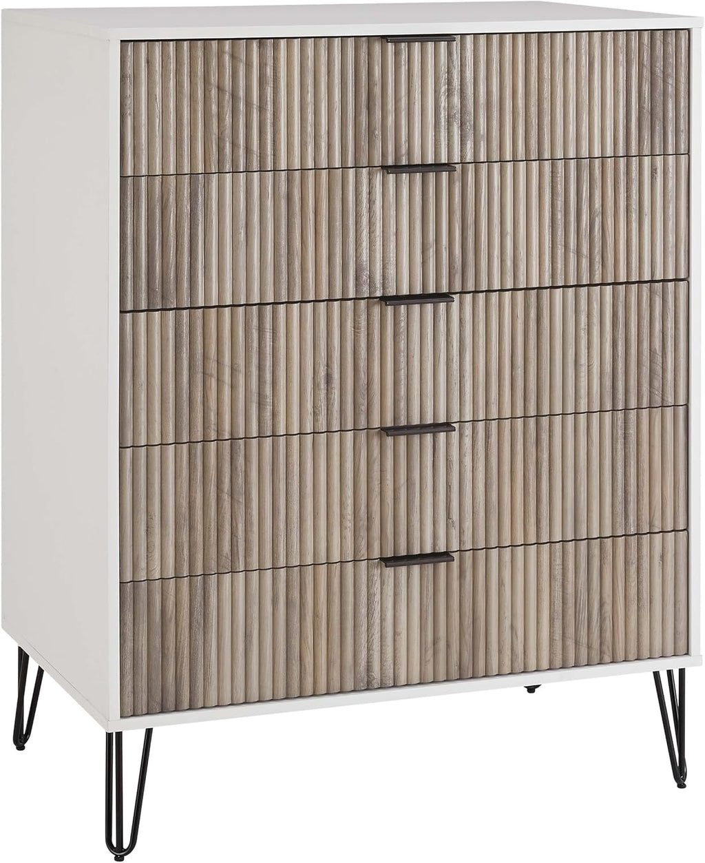 Manhattan Comfort Dumbo 3-Piece Modern Dresser Drawer and Nightstand Set, Tall and Double Low - Vertical Ribbed Design - No Tool Assembly Storage for Bedroom & Living Room, White/Grey