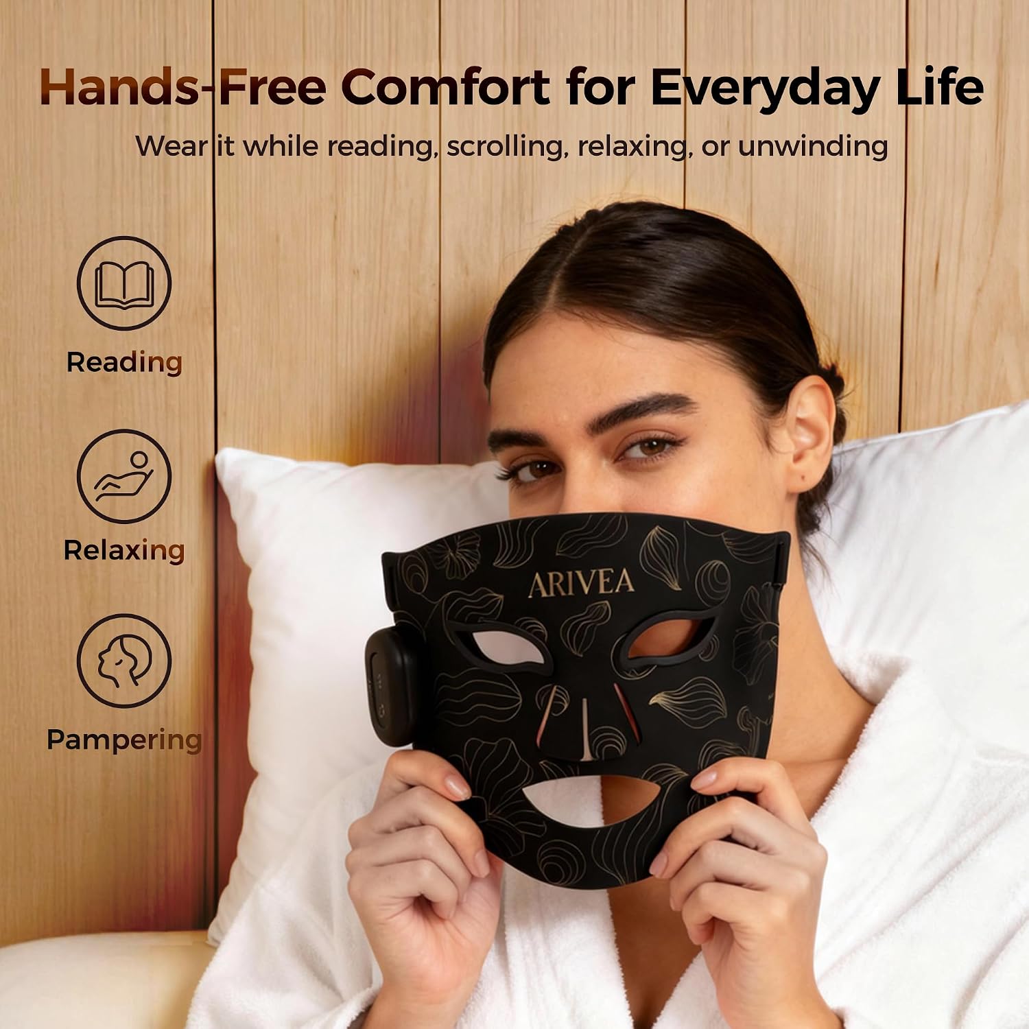 ARIVEA Red Light Therapy Mask for Face – Portable Wireless LED Face Mask with 3 Modes (Red, Blue, Infrared 850nm), Cordless Anti-Aging Light Therapy for Wrinkle Reduction, Acne Care & At-Home Skin