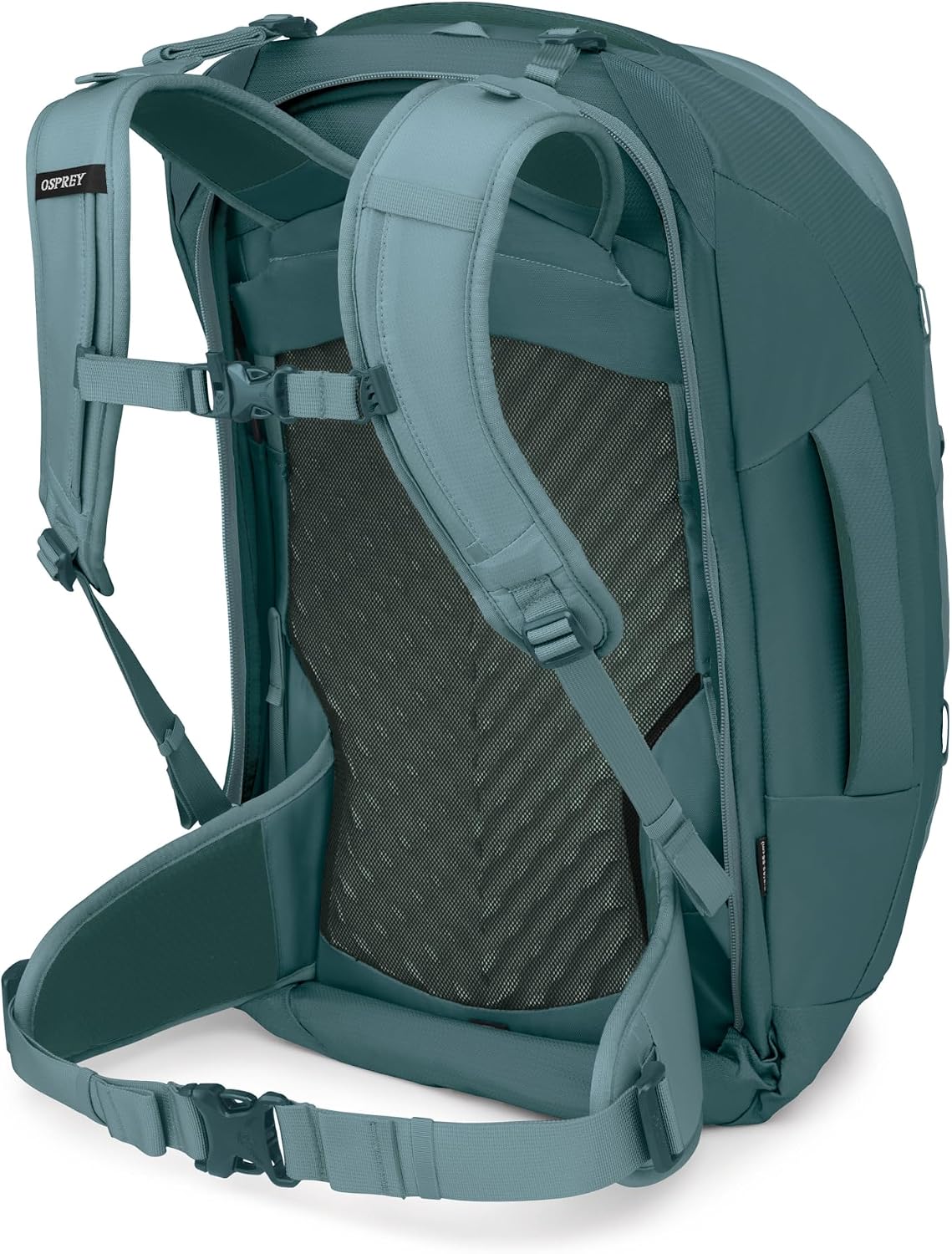 Osprey Farpoint 55L Men's Travel Backpack - Carry On Bag with Personal Item Sized Detachable Daypack, Cascade Blue/Torrent Blue