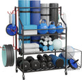 Cascina Home Gym Storage Rack - Weight Rack for Dumbbells, Kettlebells, Foam Roller, Resistance Bands and Yoga Mat Storage Holder - Exercise Workout Equipment Storage Organizer with Hooks and Wheels