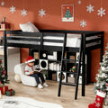 VINGLI Junior Low Loft Bed with Stairs, 47 Inches High Sleeper Bed Full Size for Adults, Kids and Young Teens, No Box Spring Required, Solid Wood Slat Support, Black