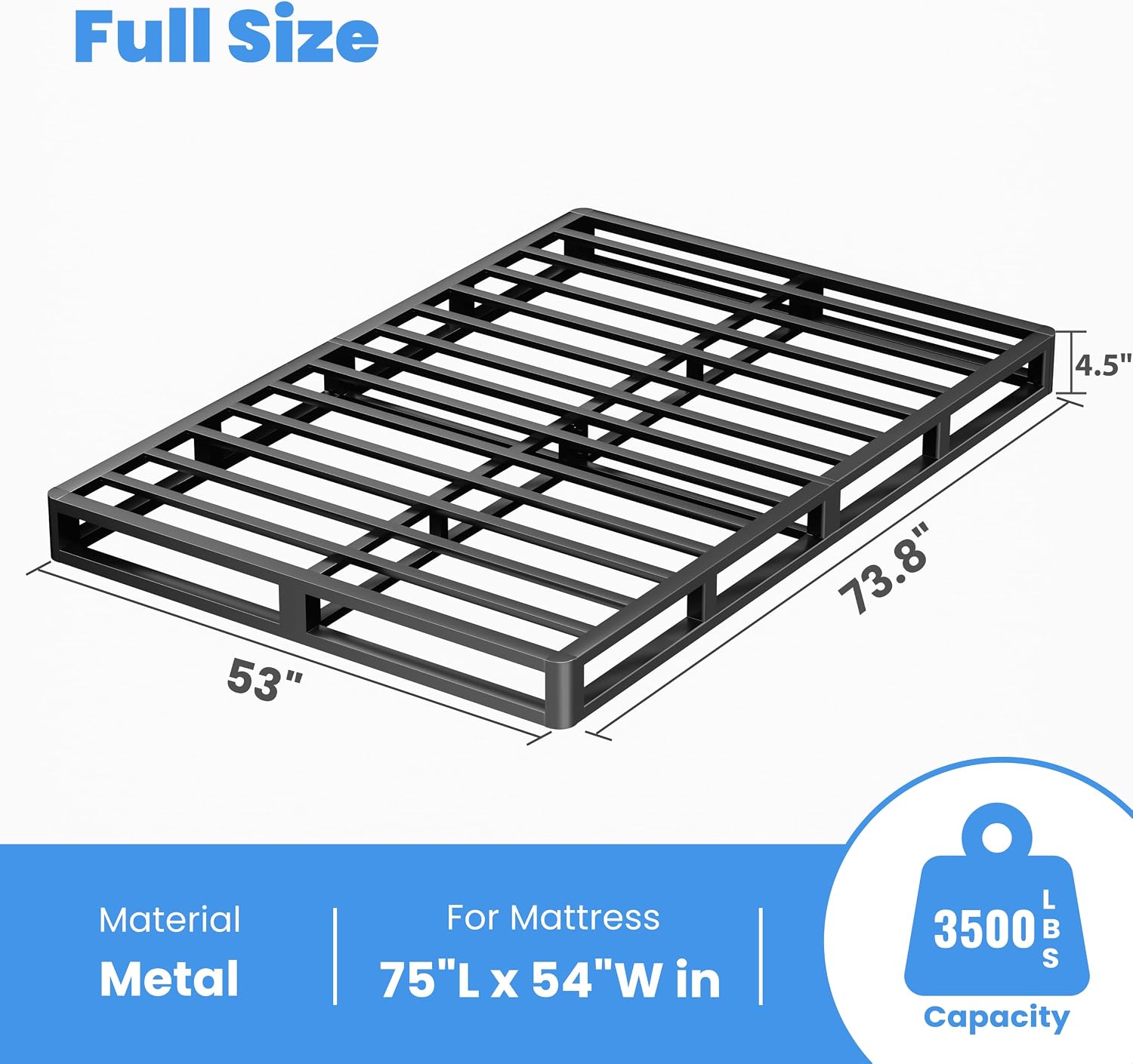 ROIL 5 Inch Full Size Box Spring, Heavy Duty Metal Low Profile Bed Base Mattress Foundation with Fabric Cover, 3500lbs Max Weight Capacity, Easy Assembly, Noise Free, Non-Slip