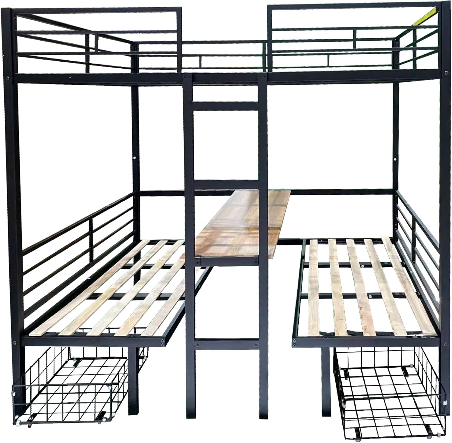 Full Size Loft Bed with Desk & Storage: Metal Bunk Bed with Study Table & Drawers - Space Saving Kids Bedroom Furniture for Siblings Shared Room