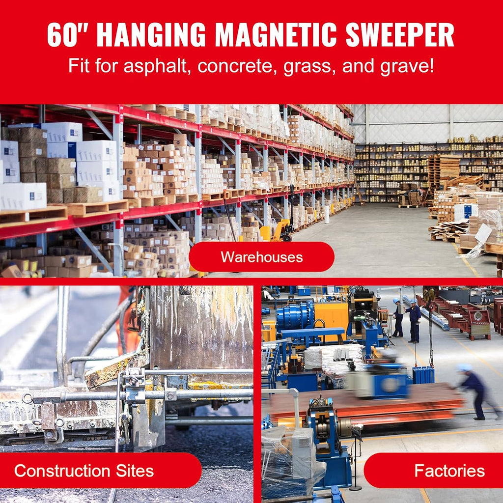 Happybuy 93 lbs Hanging Magnetic Sweeper Pickup Tool, 60inch, for Nails Bolts Metals Iron Chips