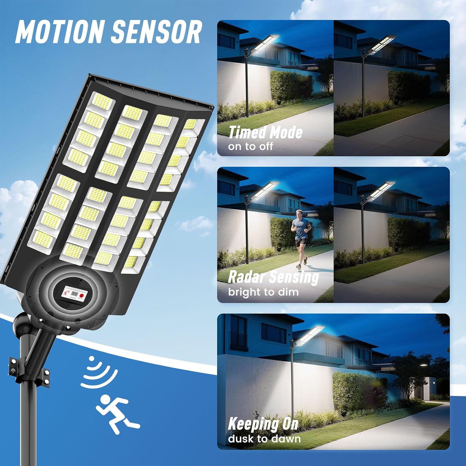 Solar Street Light 2 Pack, 9000W Solar Street Lights Outdoor Waterproof, Solar Parking Lot Lights with Remote Control & Motion Sensor, Pole or Wall Mount, for Commercial Yard Driveway Barn