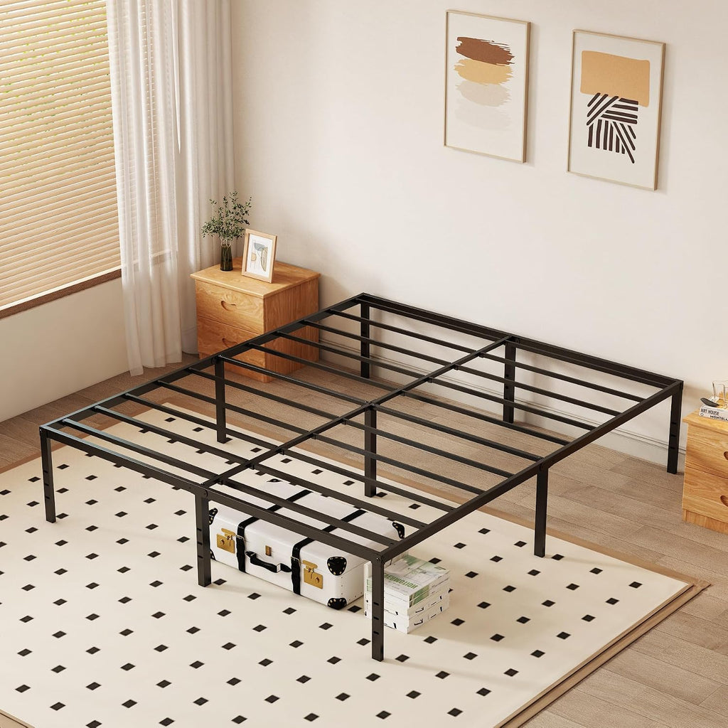 King 18 Inch Metal Platform Bed Frame,Heavy Duty,Metal,No Box Spring Needed,Underbed Storage,Easy Assembly,Noise Free,Minimalism,Non-Slip,Bedroom,Kids,Boys,Girls,Black