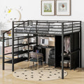 JIVOIT Metal Loft Bed Frame with Table Set, Full Size Storage Loft Bed with Wardrobe and 4-Layers Ladder, Full-Length Guardrails and Metal Slats Support, Space-Saving Bed Frame for Kids Teens