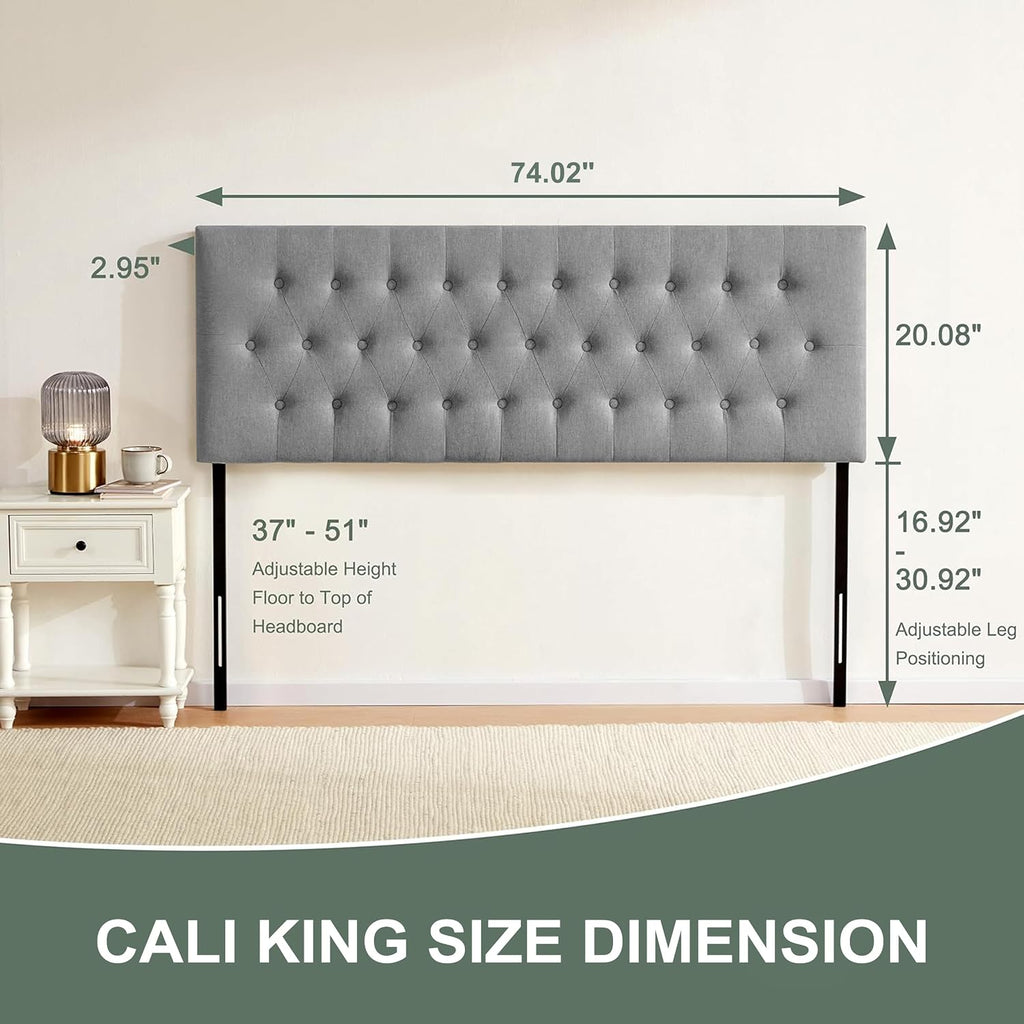 Huatean Home Tufted Upholstered Headboard California King Size, Solid Wood Head Board with Durable Metal Legs, Adjustable Height Bed headboard from 37' to 51' Fabric Headboard in Button Design, Grey