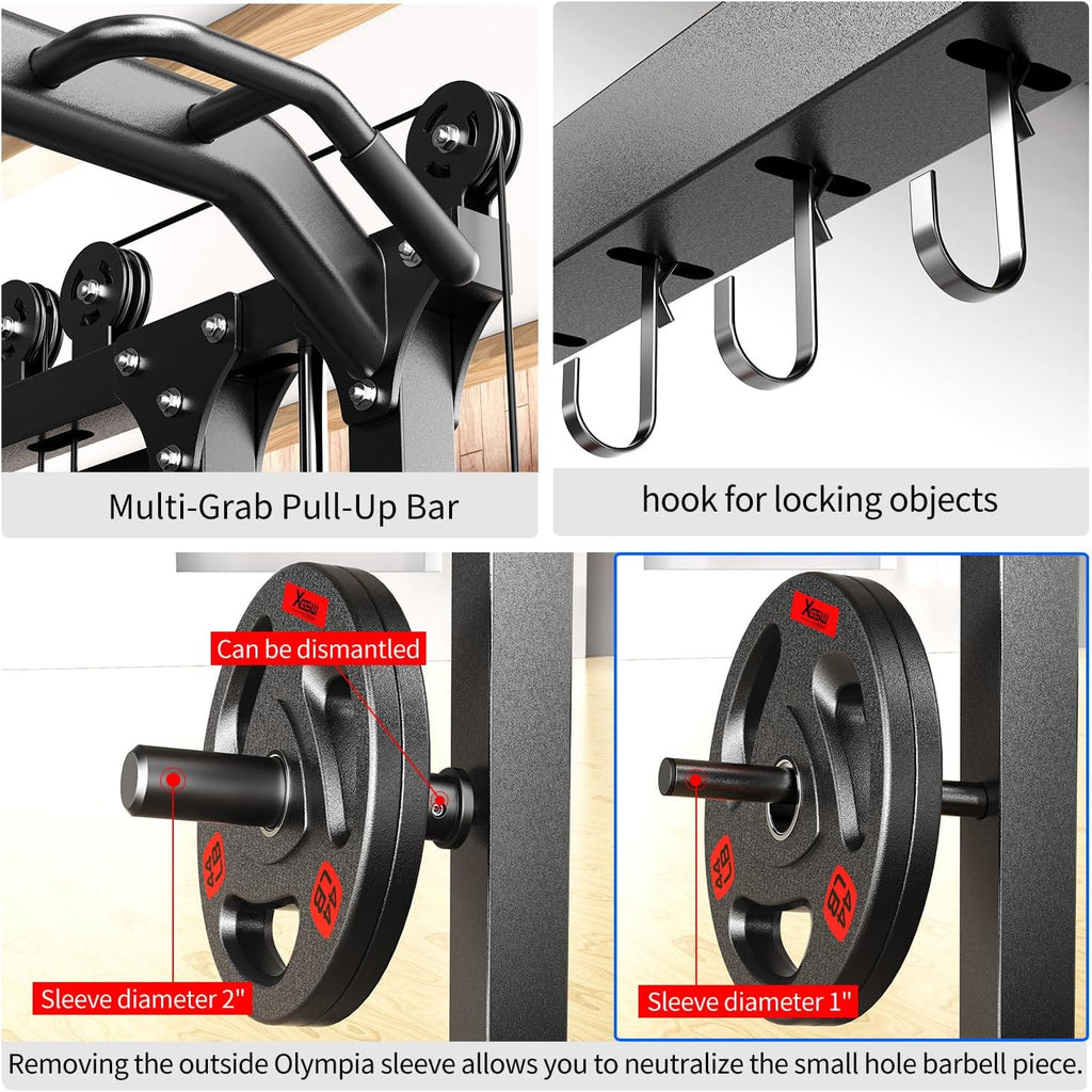 Multi-Purpose Squat Rack,Smith Machine Weight Rack Set with Cable Crossover System, Home Gym Power Racks, Power Racks and Packages