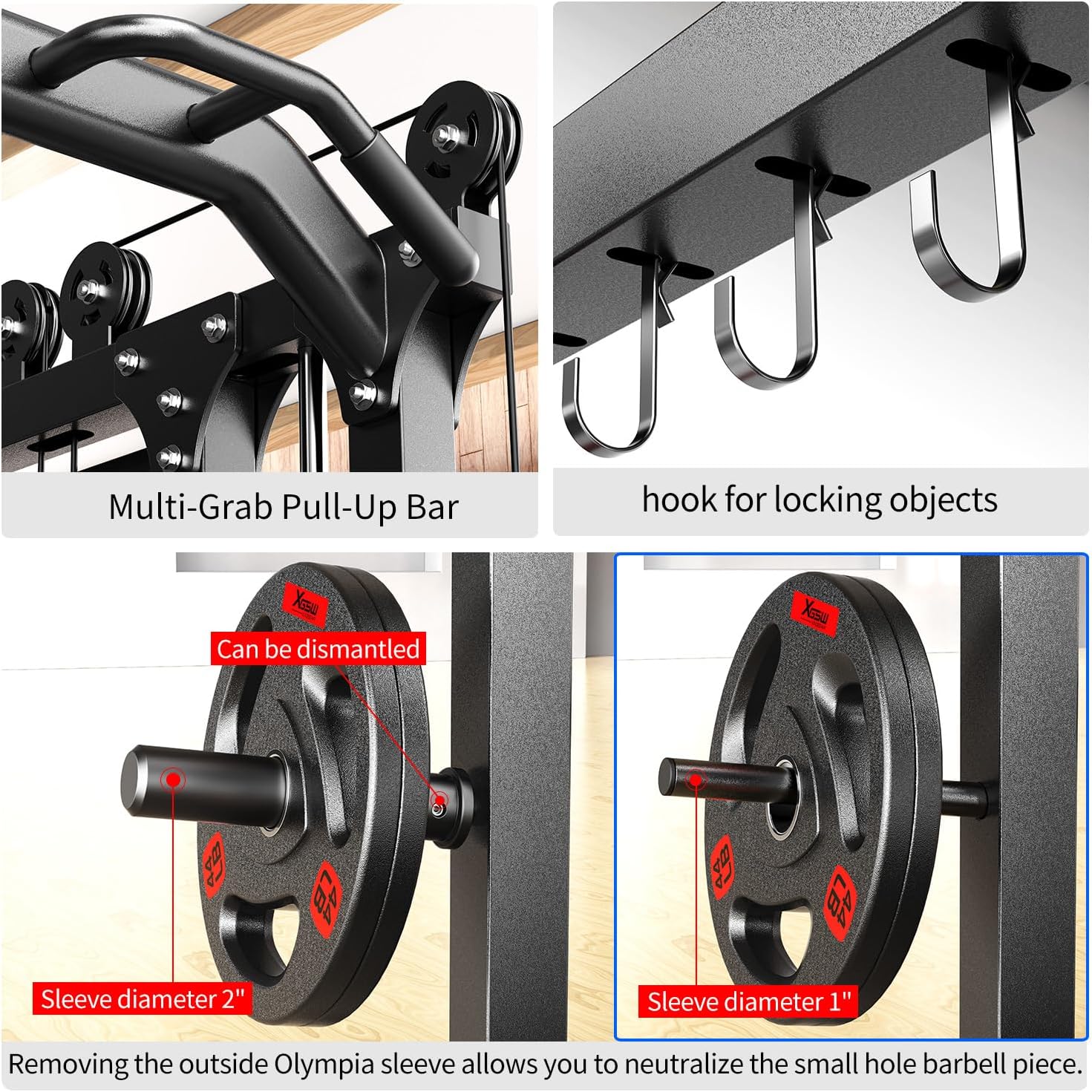 Multi-Purpose Squat Rack,Smith Machine Weight Rack Set with Cable Crossover System, Home Gym Power Racks, Power Racks and Packages