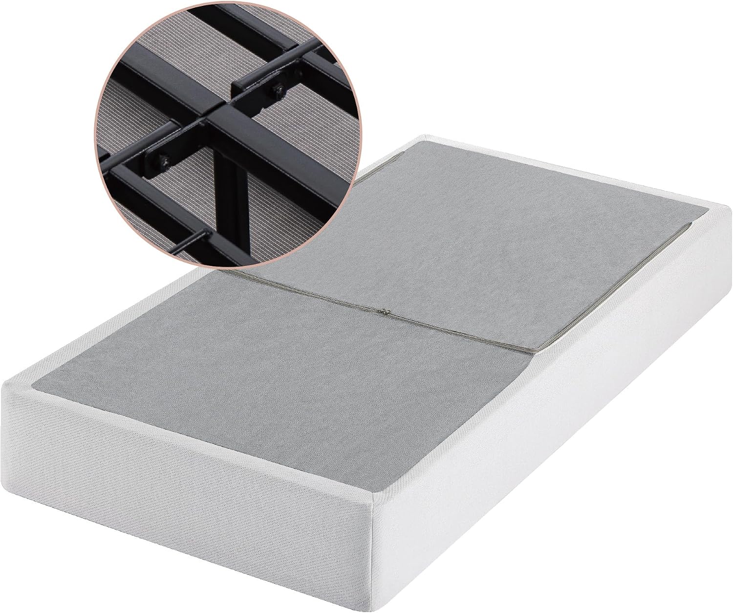 ZINUS No Assembly Metal Box Spring 9 Inch White Mattress Foundation, Sturdy Metal Structure, Twin