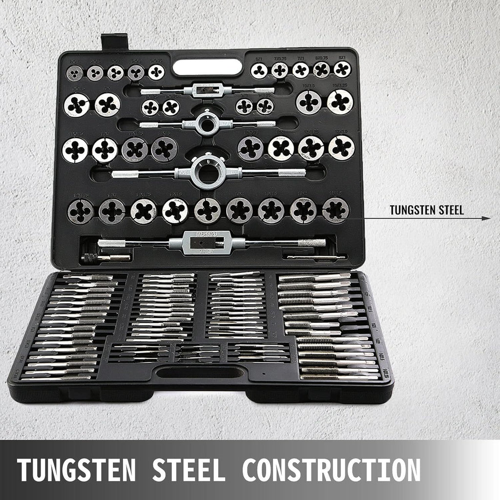 110Pcs Tungsten Titanium Steel Metric Tool Tap & Die Set Combination for Cutting External & Internal Threads