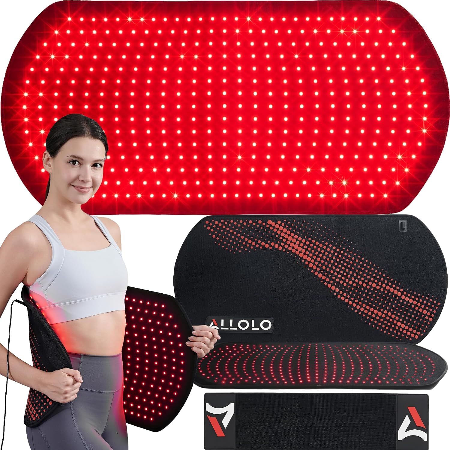 ALLOLO Red Light Therapy for Body, 3 in 1 LEDs Red Light Therapy Belt with Timer Remote Control, 660nm 850nm Infrared Light Therapy Pad for Body Waist Shoulder Knee, 32.7' x 15.7' Large Area
