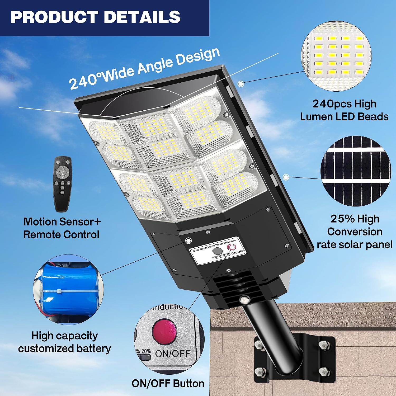 Solar Flood Lights Outdoor 3000W with Motion Sensor, 20000LM Super Bright Waterproof Security Lights for Backyard, Driveway, Garden, Yard, Garage - Ideal for Homeowners & Businesses