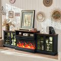 ROCKPOINT 97' Classical Farmhouse Fireplace TV Stand with 3 Sided Glass 36' Electric Fireplace Heater for TVs up to 100',Media Entertainment Center with Adjustable Shelves and Storage Cabinets,Black