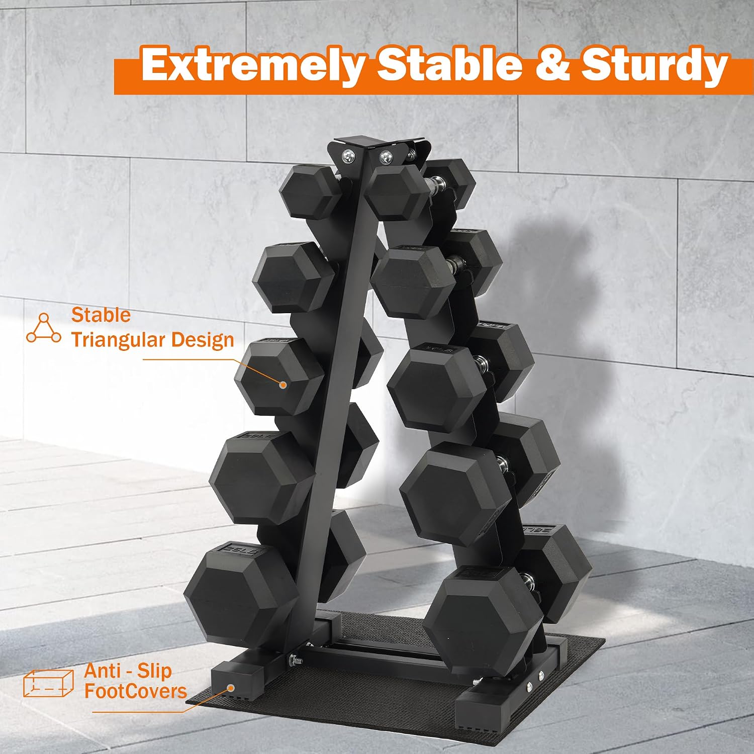 Fitvids Dumbbell Set with Rack â€' Dumbbell + A-Rack: 150LBS Set â€' Black