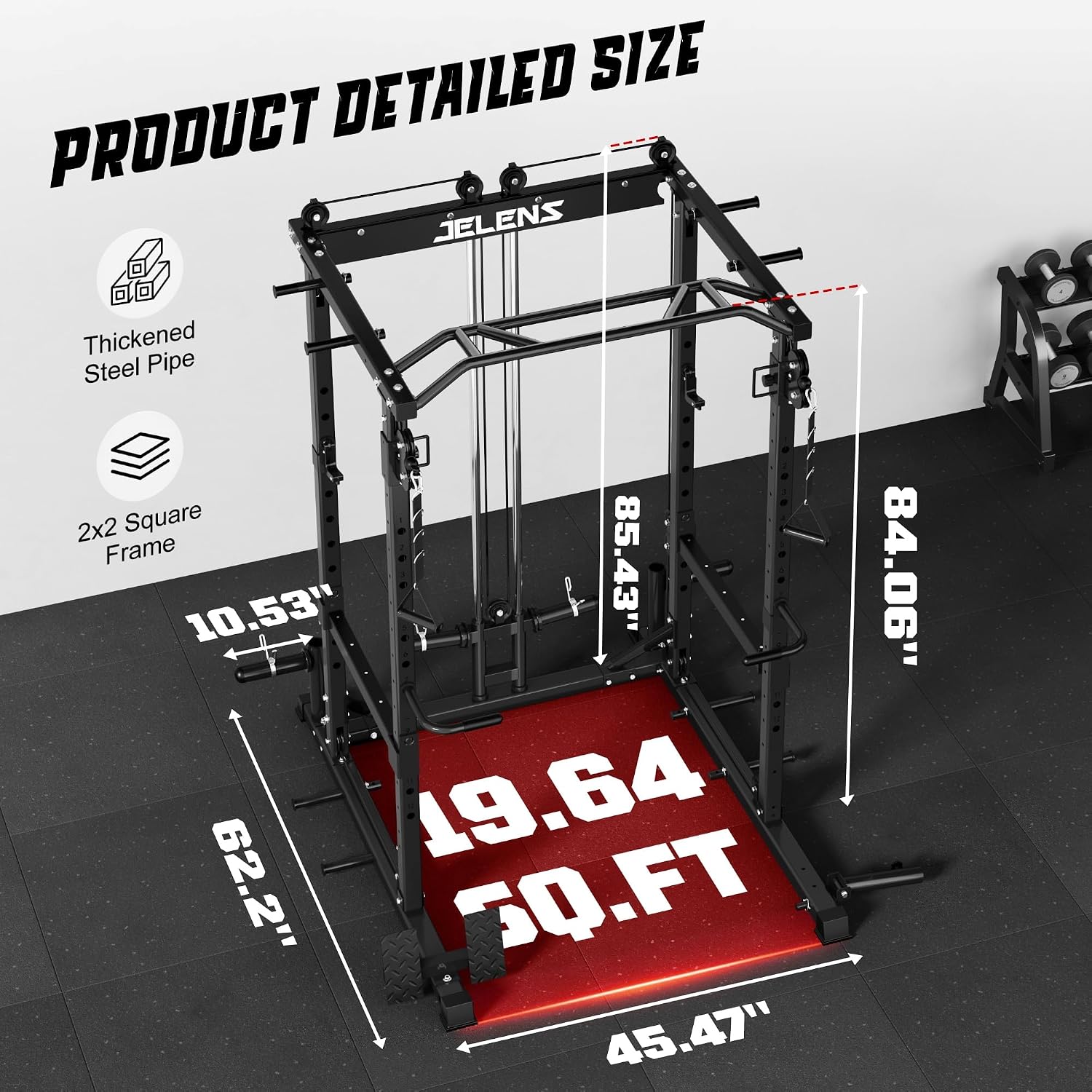 JELENS C12 Squat Rack for Home Gym, 2000LBS Power Rack with Adjustable Pulley System, Power Cage Workout Equipment with LAT Pulldown and Training Attachment