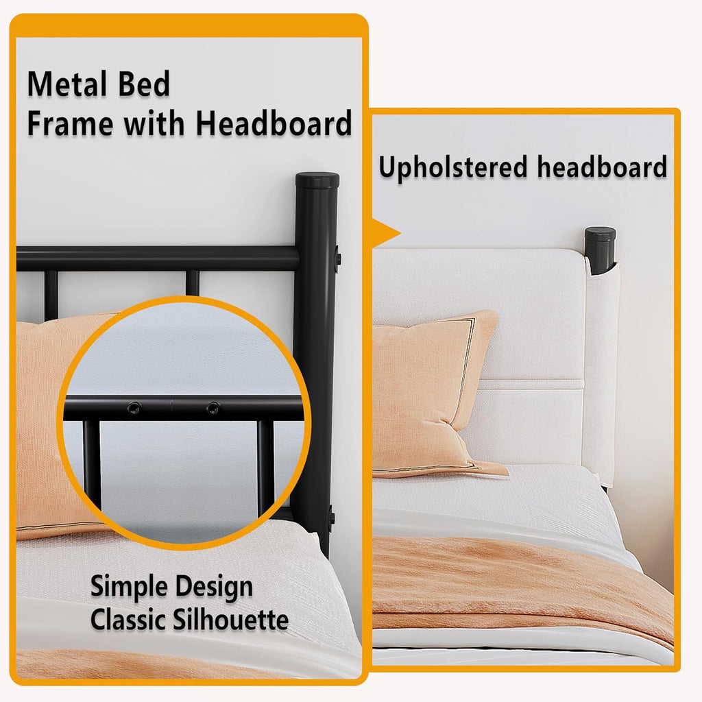 Metal Bed Frame,14Inch King Size Bed Frame with Storage Space,Heavy Duty Sturdy Mattress Foundation,Easy Assembly,No Box Spring Needed,King White
