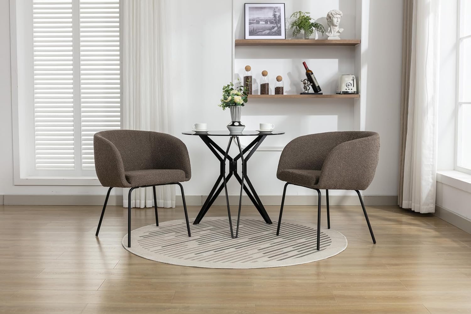 Luxury Velvet Dining Chairs with Swivel Function and Metal Legs Set of 2 (Grey + Black) Ideal for Living Room or Bedroom (Brown Single)