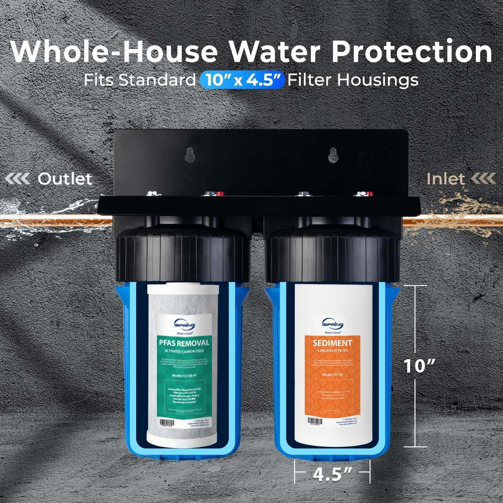 iSpring F2WGB21BPF 2-Stage Whole House Water Filter Replacement Set for WGB21B-PF，Reduces up to 99% PFAS (PFOA/PFOS), 10' x 4.5' Filters, 1' Inlet/Outlet