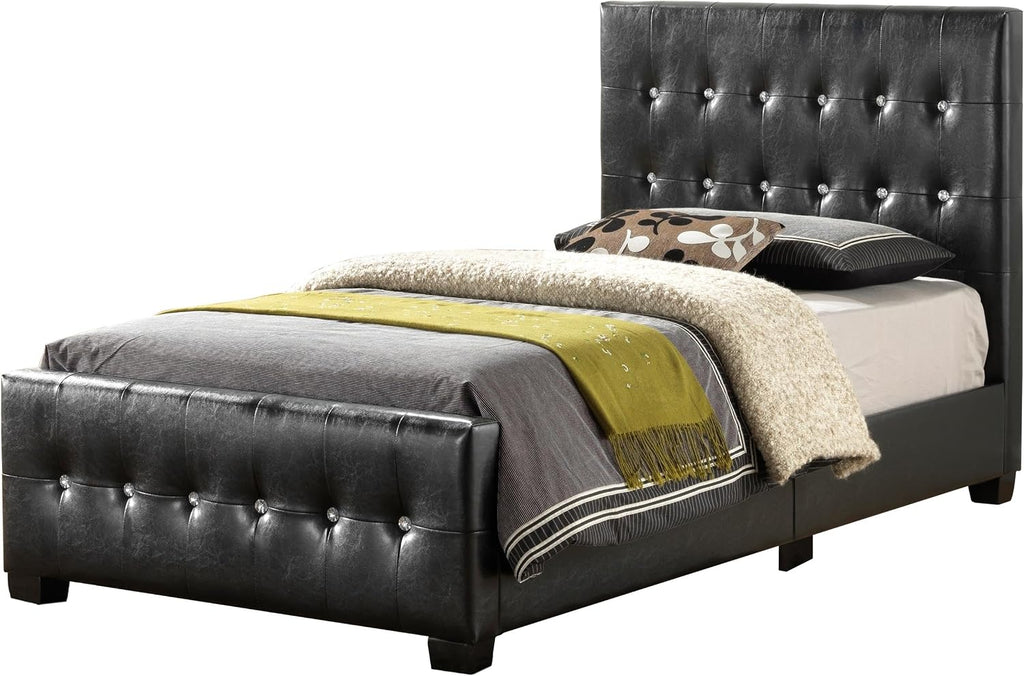 Glory Furniture Diamond Faux Leather Upholstered Twin Bed in Black