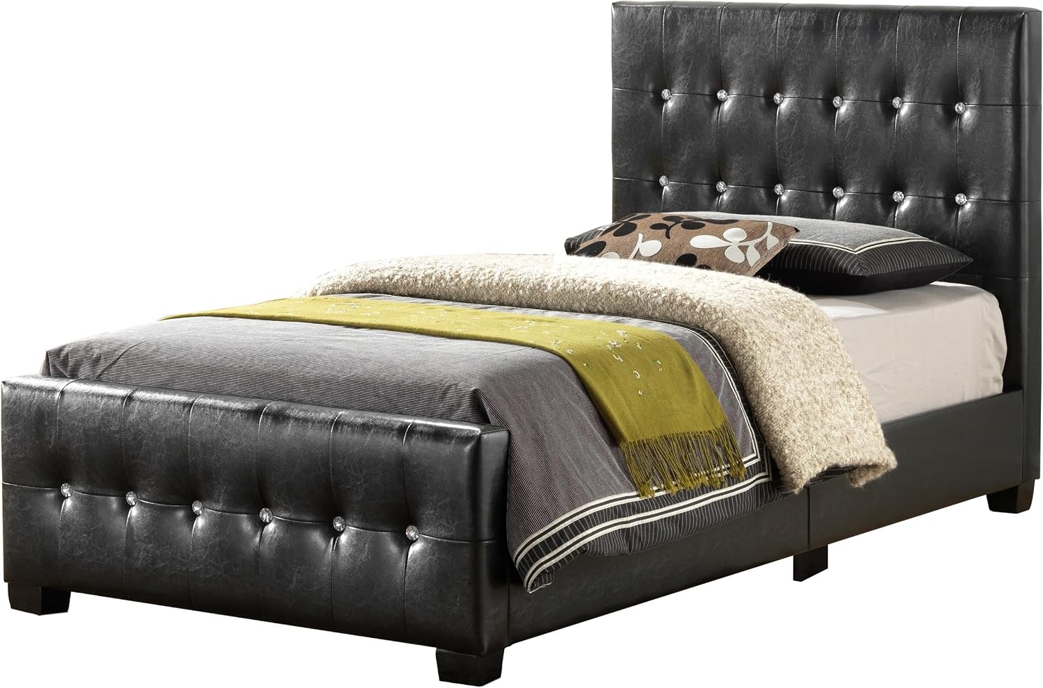 Glory Furniture Diamond Faux Leather Upholstered Twin Bed in Black