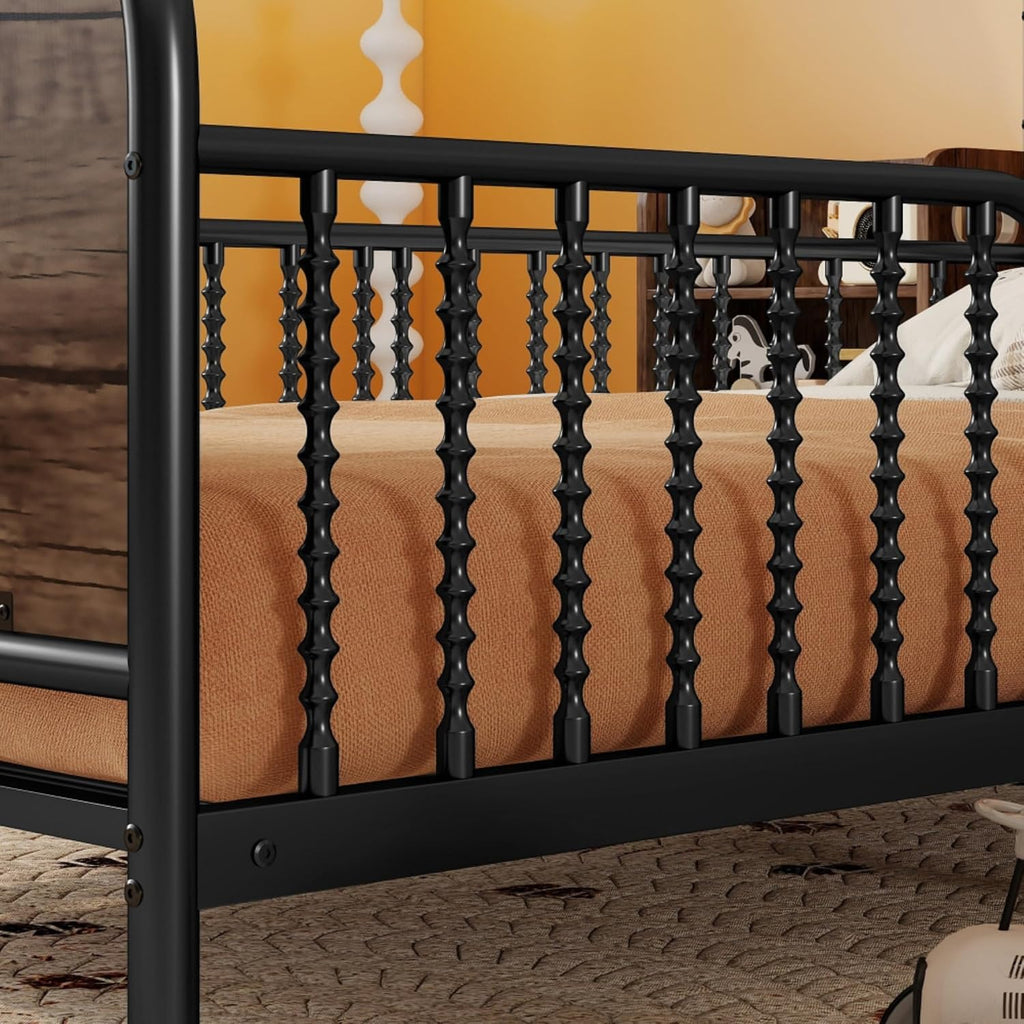 Modern Upholstered Platform Bed Frame with App Controlled LED Lights Storage Headboard Full Length Guardrails Low Profile Design Metal Structure for Bedroom (Black+Storage Shelves,Twin)