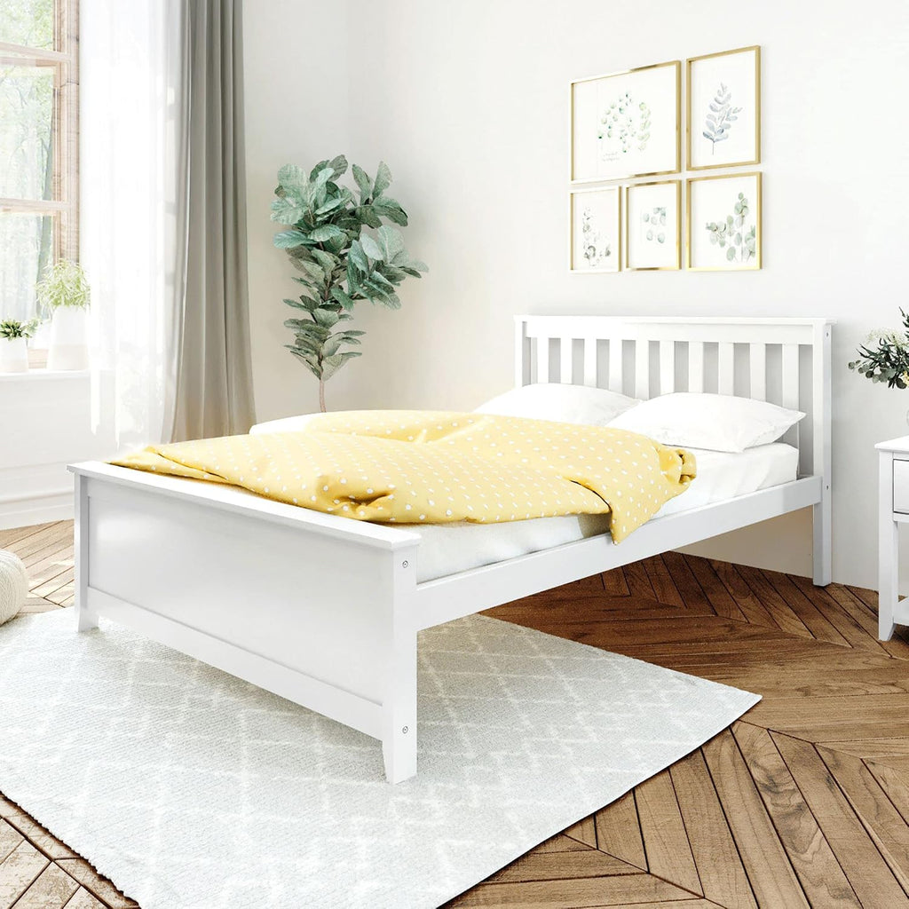 Max & Lily Full Size Bed Frame with Slatted Headboard, Solid Wood Platform Bed for Kids, No Box Spring Needed, Easy Assembly, White
