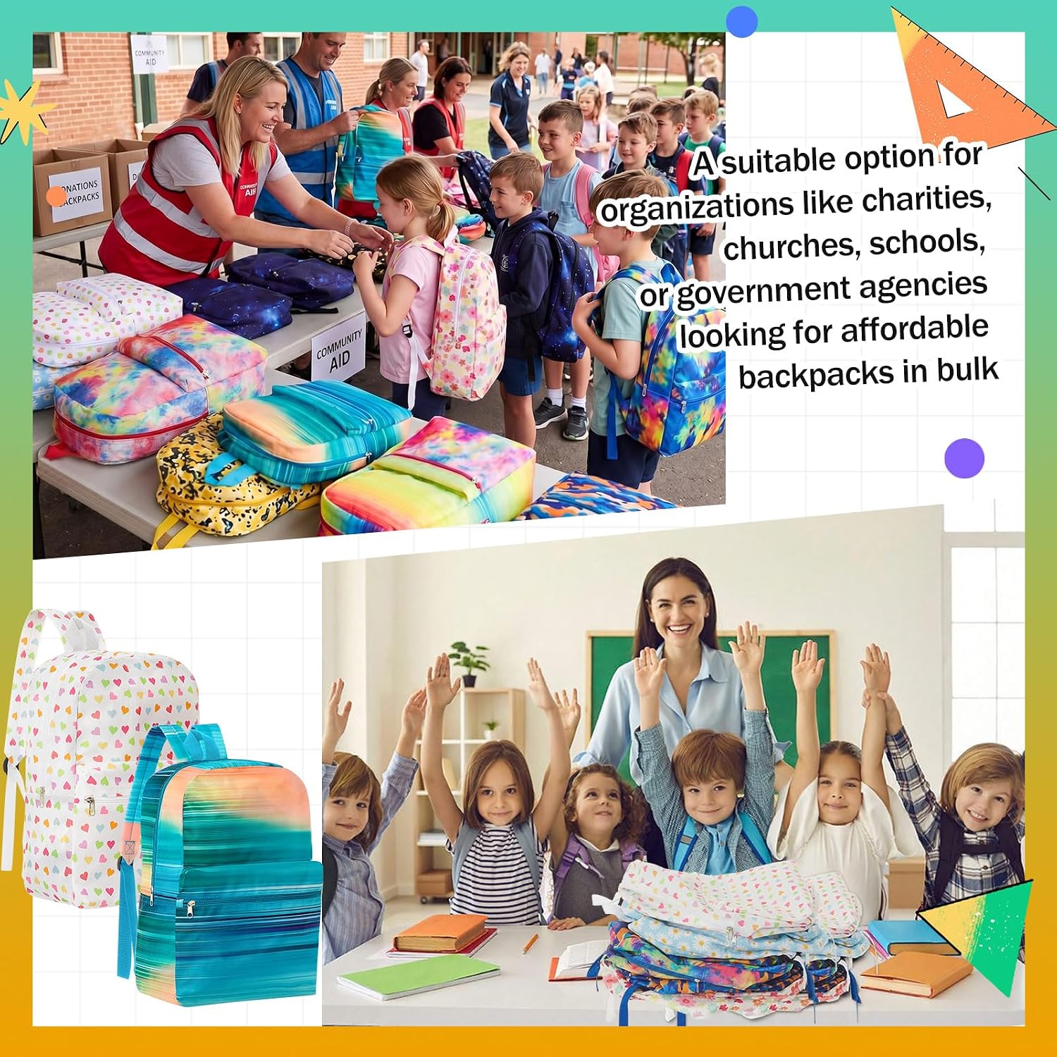 Amylove 12 Pack Backpack Bulk for Kids Lightweight School Wholesale Backpacks Printed Book Bag in Bulk for First Day of School (17 Inch,Assorted Color)
