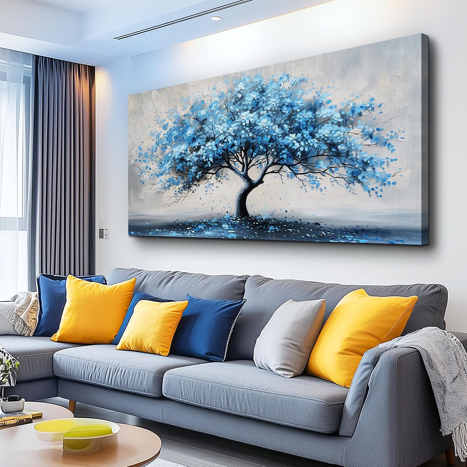 KELIYUAN Large Wall Art For Living Room Canvas Wall Decor For Office Bedroom Room Decorations Abstract Paintings Blue Tree Pictures Artwork Ready To Hang Guesthouse Mural Aesthetic Decor 30x60 In