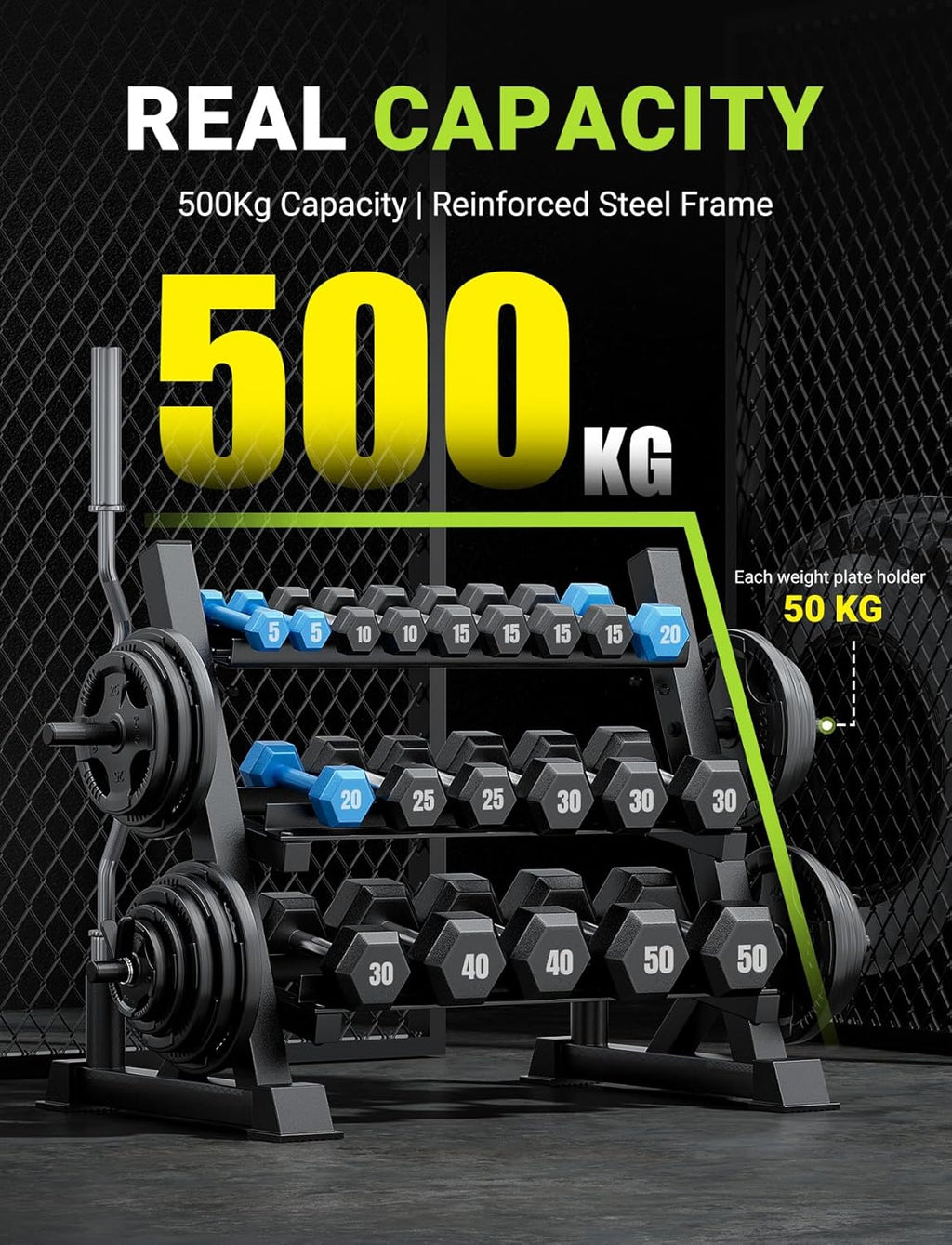 YOLEO Dumbbell Rack Stand Only, 1100LBS Heavy Duty Weight Rack for Home Gym, Adjustable 3-Tier Weight Storage Rack for Dumbbells, Barbells, Kettlebells & Weight Plates, Compact Workout Equipment Organizer
