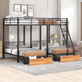 DEINPPA Triple Bunk Bed with Drawers, Can Be Separated into 3 Beds, Full Over Twin & Twin Bunk Bed,Metal Bed for Adult Kids Student Dormitory Bedroom Furniture Set, Black